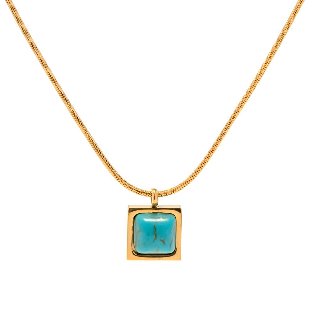 Turquoise Pendant Necklace for Women - 18K Gold Plated Stainless Steel Chain Boho Chic Jewelry Gift for Her | Birthday, Anniversary, Wedding & Everyday Wear