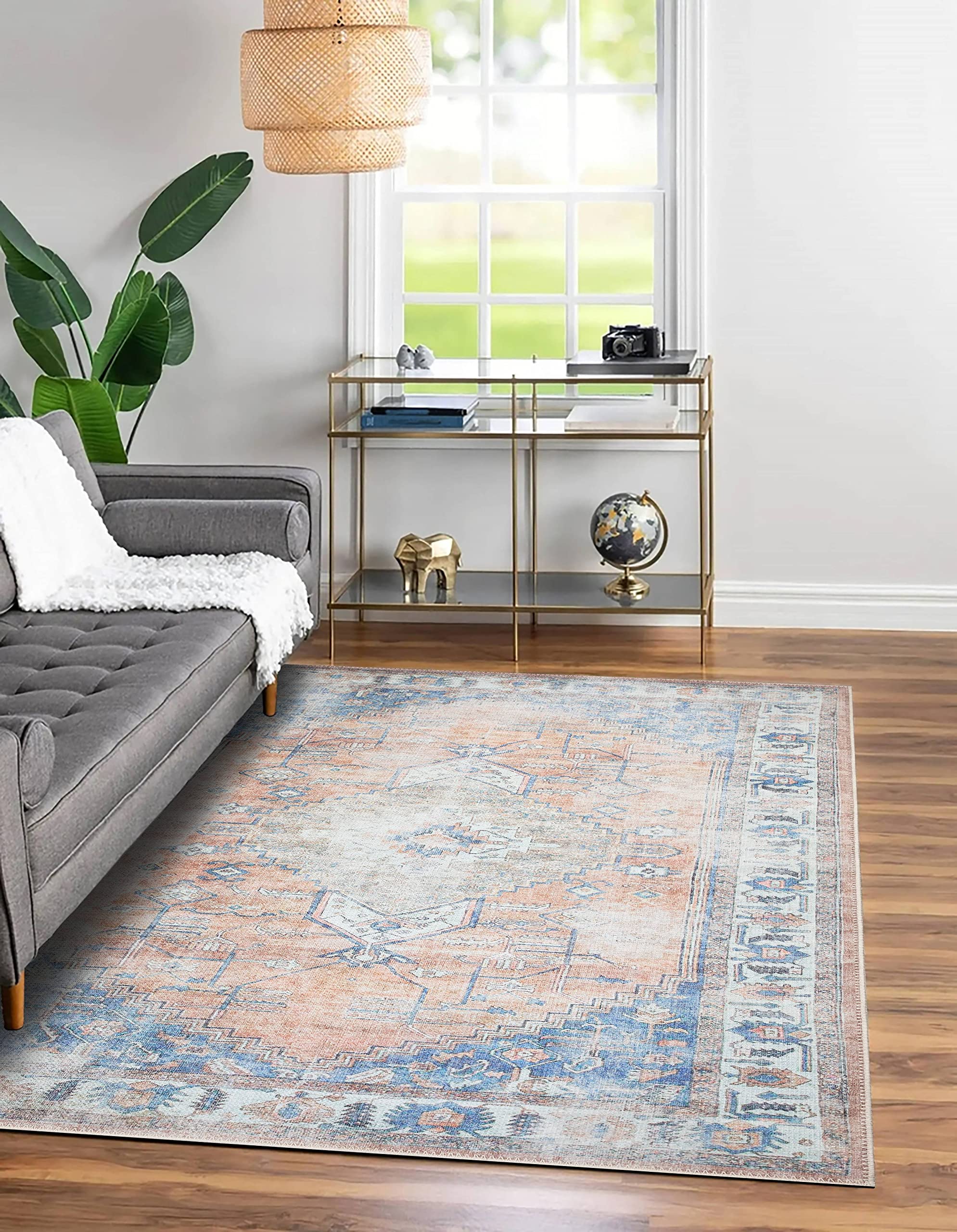 Adiva Rugs Machine Washable and Wipe Clean Area Rug - Waterproof, Dirt Resistant Living Room & Bedroom Carpet - Home Decor Runner Rug for High Traffic Areas (Multi, 7'10