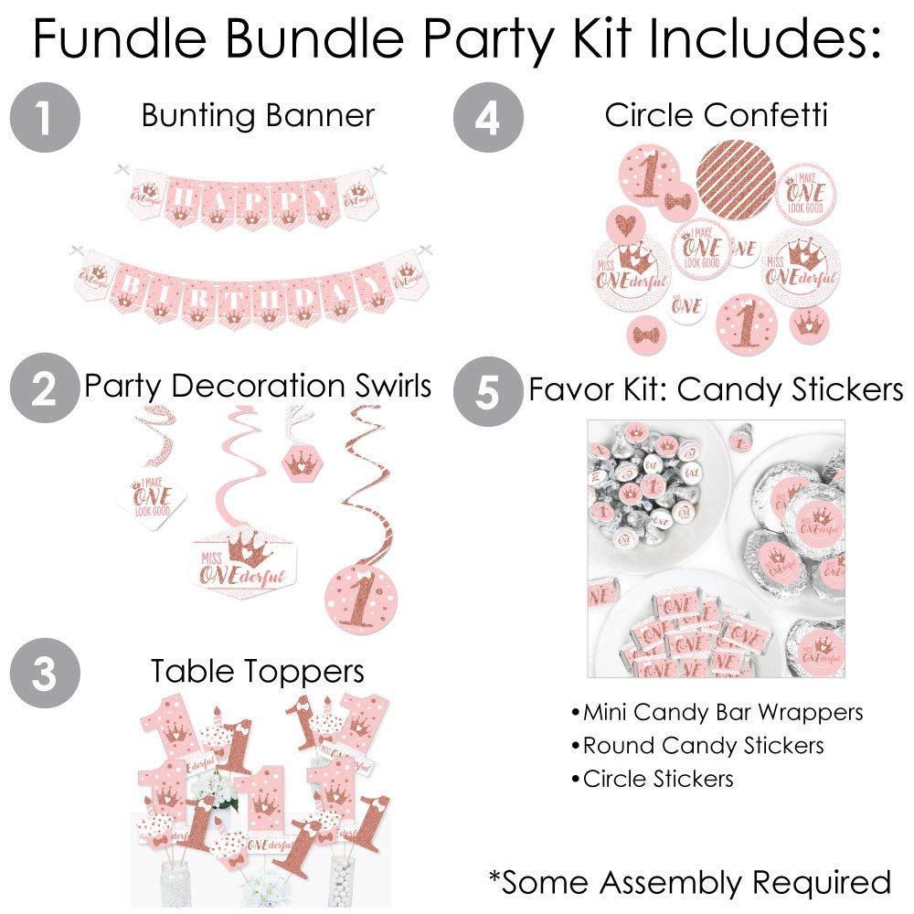 Big Dot of Happiness 1st Birthday Little Miss Onederful Party Decorations - Girl's First Birthday Banner Kit with Fundle Bundle - Perfect for Baby Shower & Birthday Party Decor