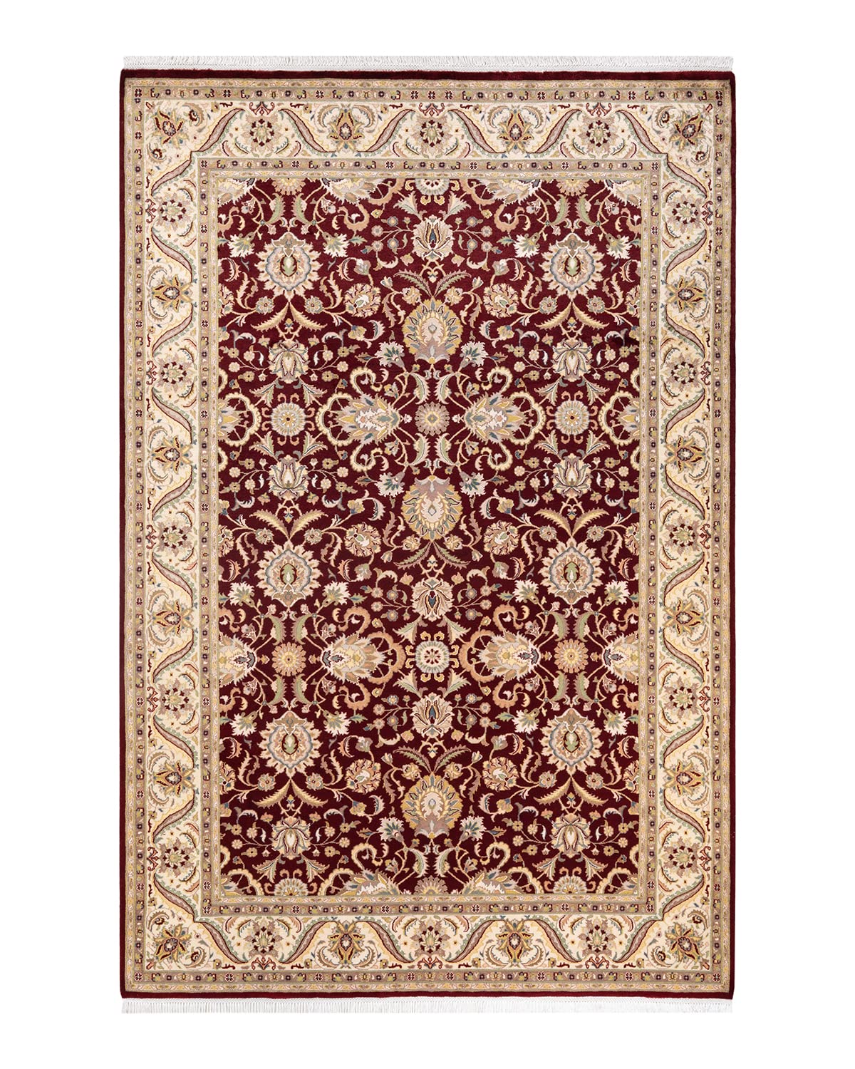 Handmade Wool Oriental Mogul Red 6x9 Area Rug - Traditional Hand-Knotted One-of-a-Kind Solo Rugs for Living Room, Bedroom & Dining Room Decor