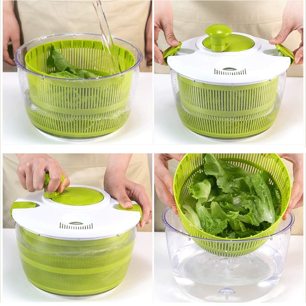 4L Green Plastic Fruit Dehydrator & Salad Spinner - Vegetable Dryer, Salad Shaker & Drain Basket for Healthy Snacks, Meal Prep & Kitchen Storage
