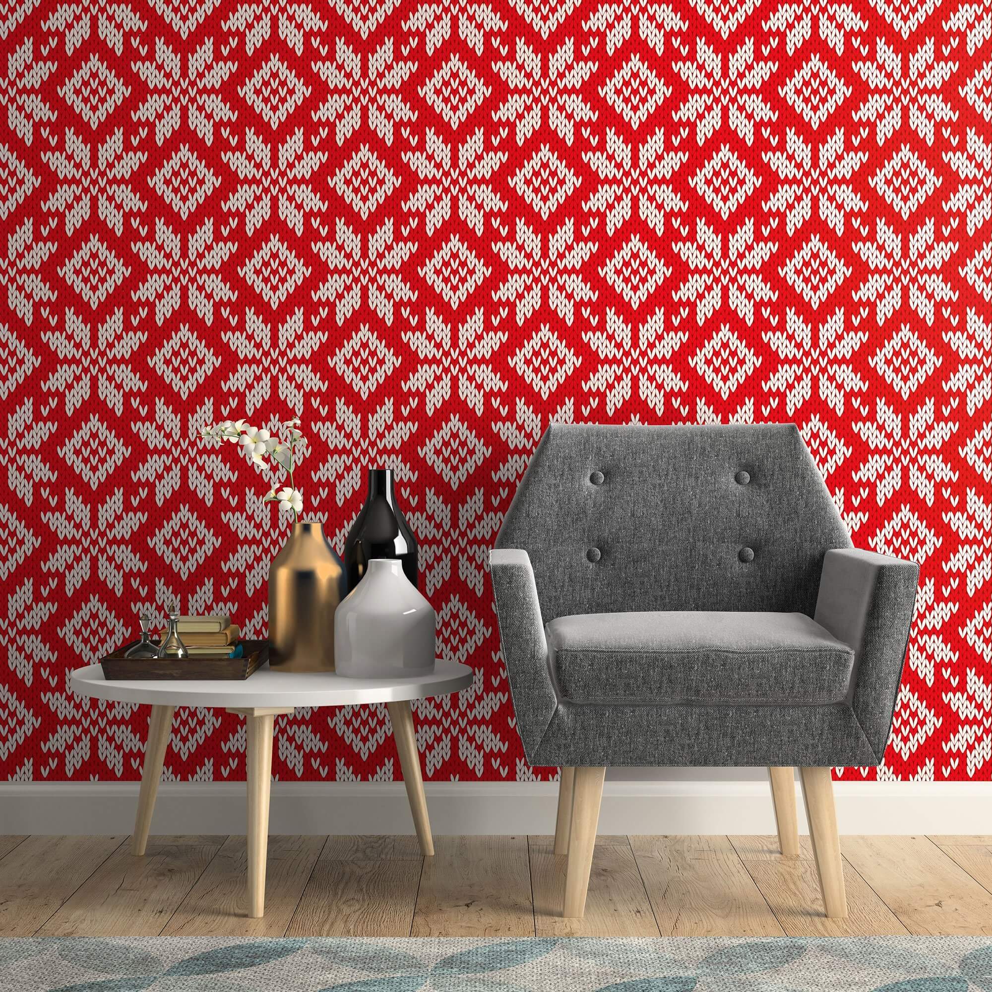 Red and White Geometric Peel and Stick Removable Wallpaper 7961 - Self-Adhesive Wall Decor for Bedroom, Living Room, Office