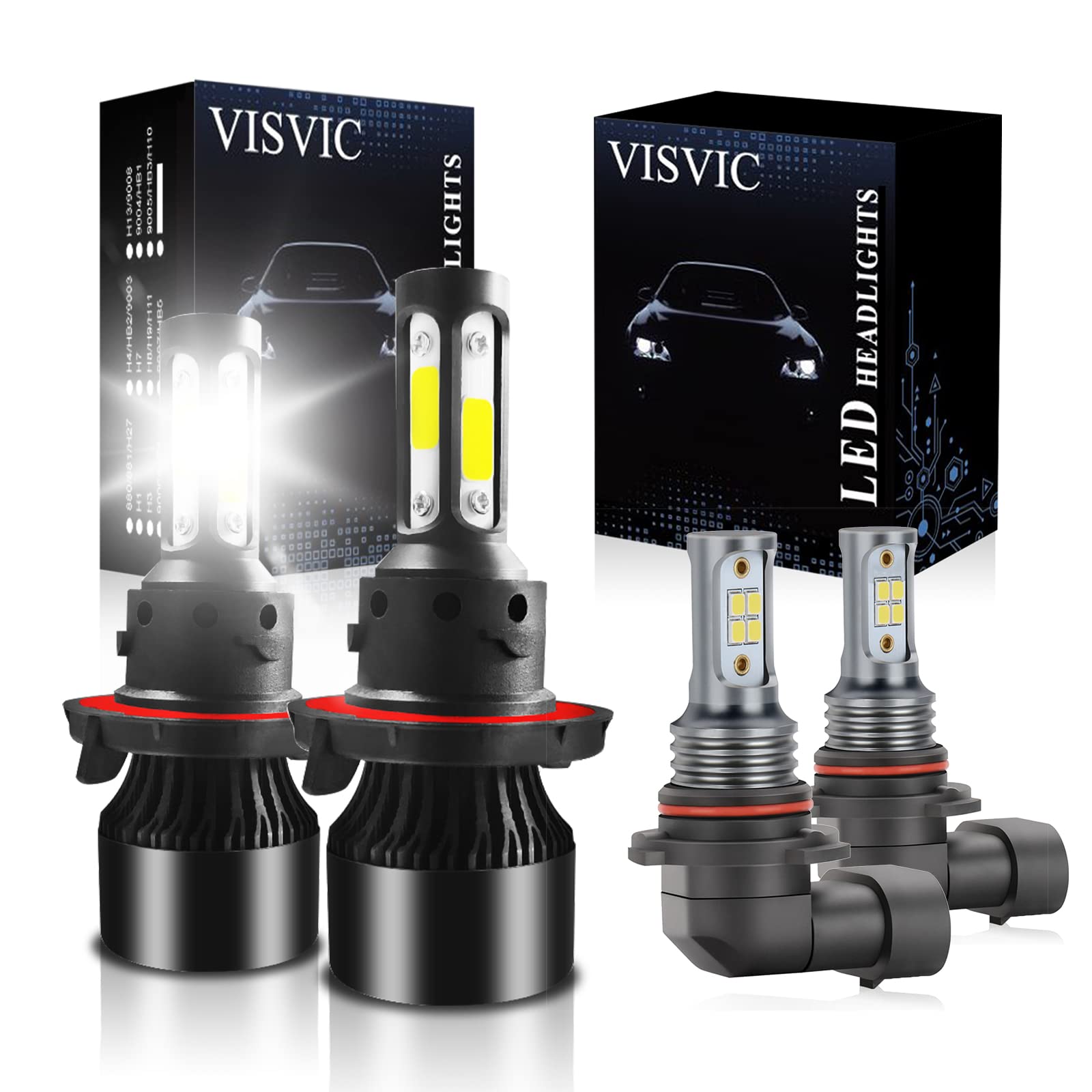 2006-2010 Hummer H3 LED Headlight Conversion Kit - 9008/H13 High/Low Beam & 9005 Fog Light Bulbs - 14000LM Super Bright 6500K White - Plug & Play (4-Pack) - Perfect for Night Driving & Off-Road Adventures