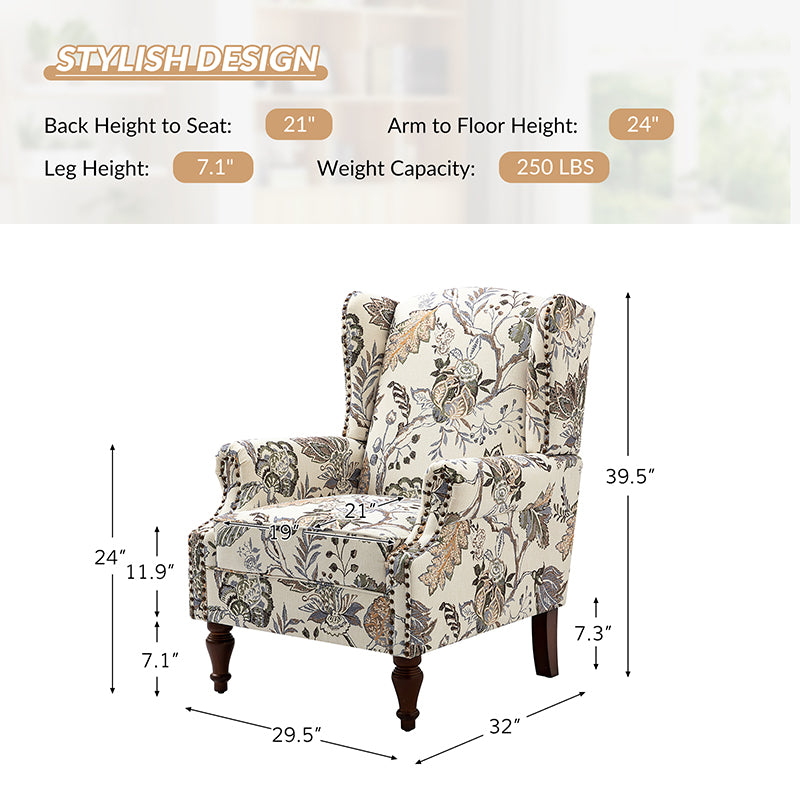 Felix Upholstered Wingback Armchair with Spindle Legs - Comfortable Living Room Chair for Reading & Relaxing - Perfect for Home Office, Bedroom or Lounge Area