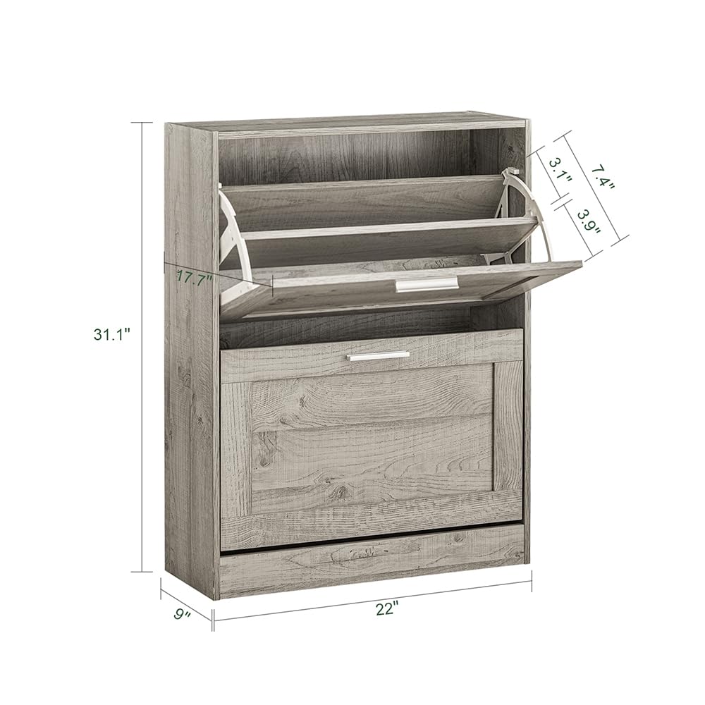 Haotian Slim Shoe Cabinet - Space Saving Entryway Shoe Rack Organizer with 4 Tiers, Grey (FSR137-HG) - Perfect for Small Apartments, Hallways & Closet Storage Solutions