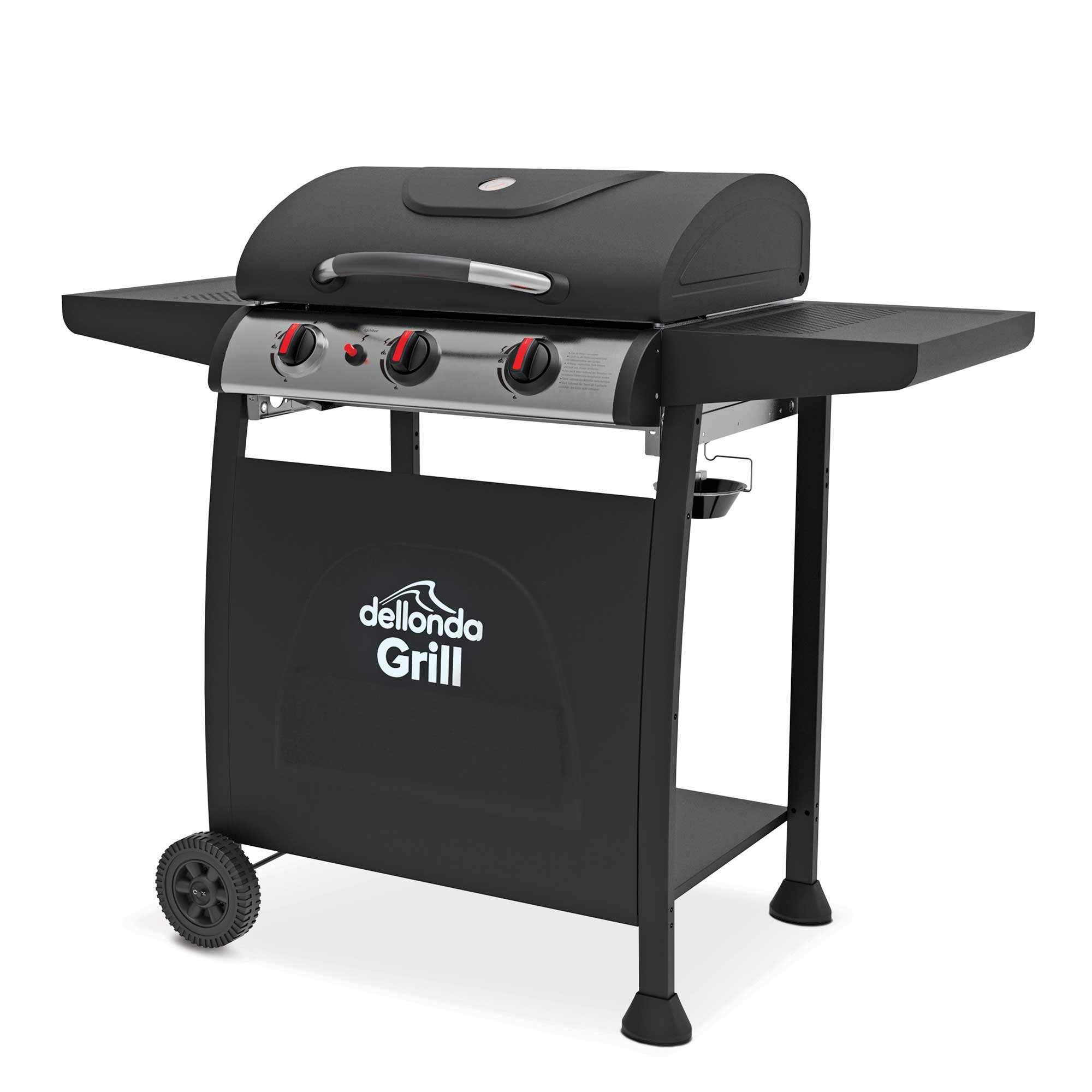 3 Burner Gas BBQ Grill with Piezo Ignition & Built-In Thermometer - Black/Stainless Steel - Perfect for Backyard BBQs, Camping & Outdoor Cooking (Model DG14)
