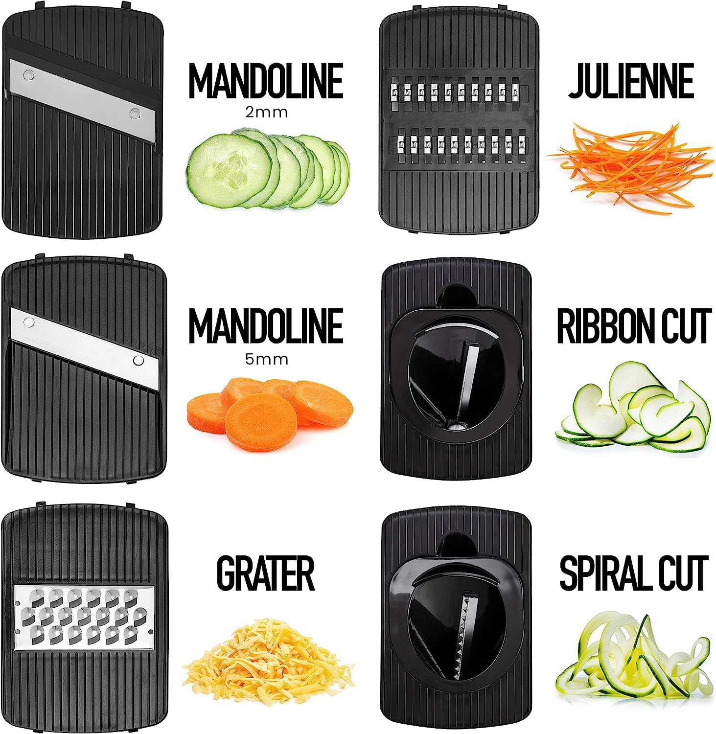 Fullstar 6-in-1 Mandoline Slicer for Kitchen - Vegetable Spiralizer, Cheese Grater, Fruit & Cucumber Slicer with Safety Glove - Perfect for Meal Prep, Salad Making & Healthy Cooking (White)