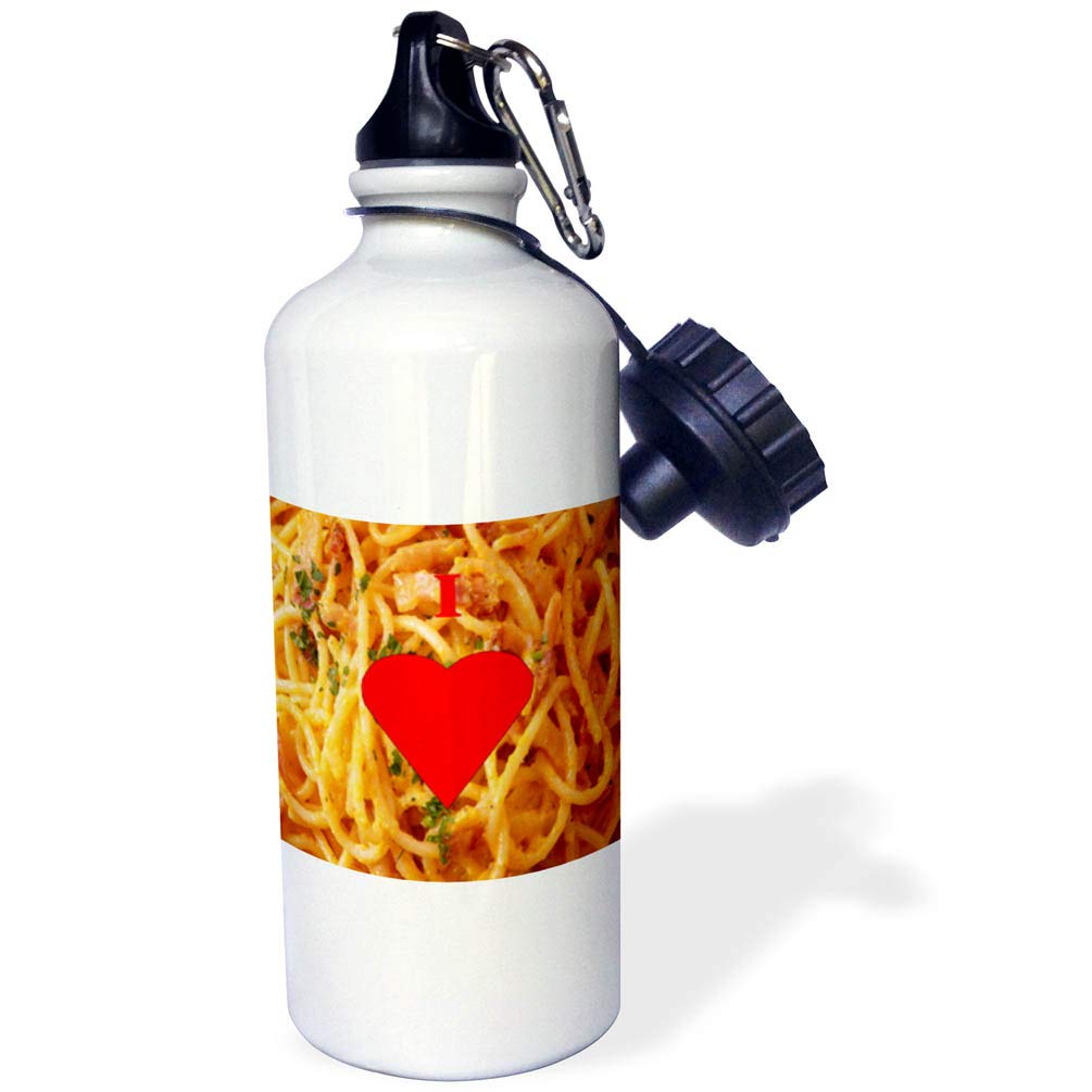 3D Rose I Love Pasta Sports Water Bottle - 21 oz Insulated Stainless Steel Gym Bottle for Running, Hiking & Workouts - BPA Free Leak Proof White Water Bottle