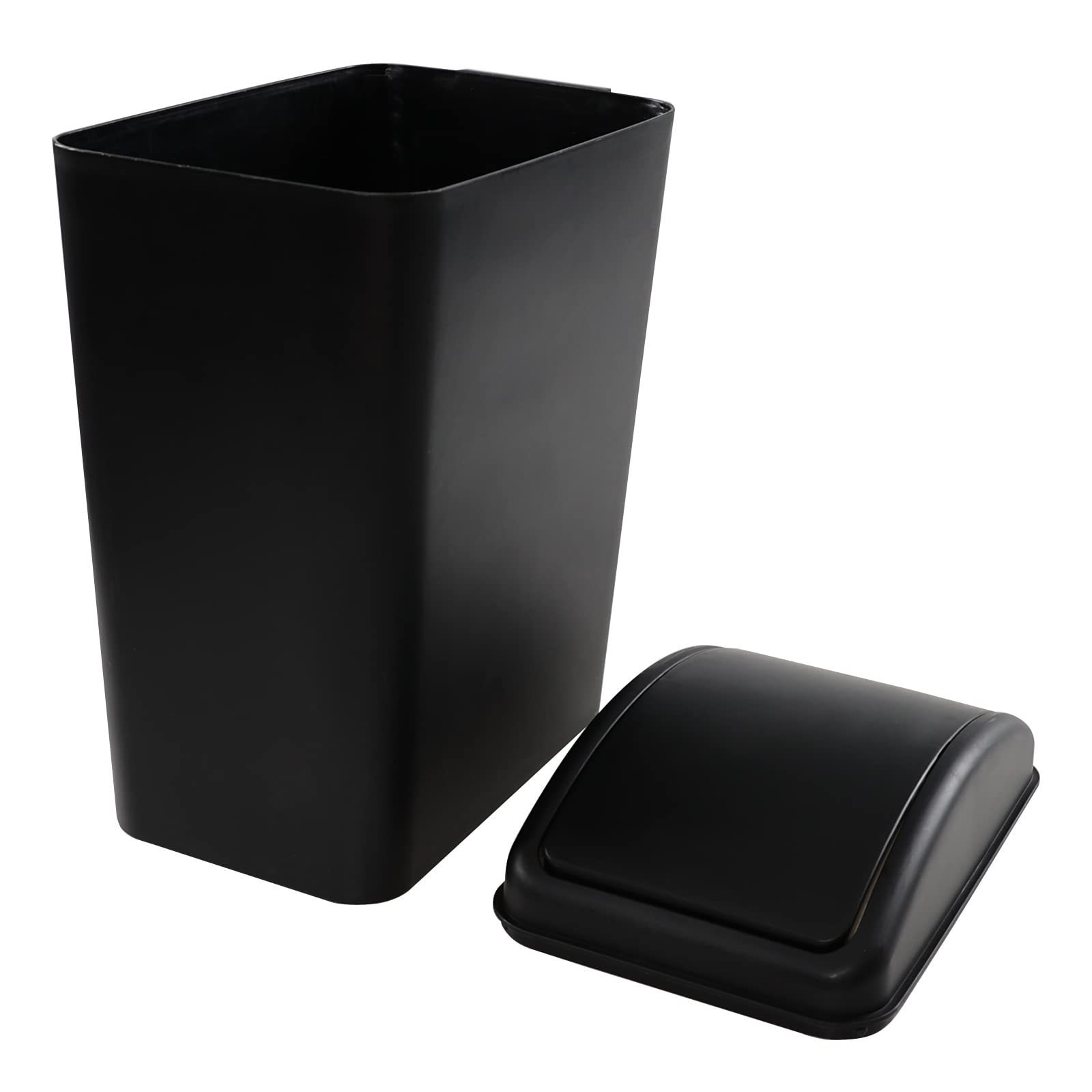 4.5 Gallon Swing Top Trash Bin with Lid - 3 Pack Black Plastic Garbage Cans for Kitchen, Bathroom & Office Waste Disposal