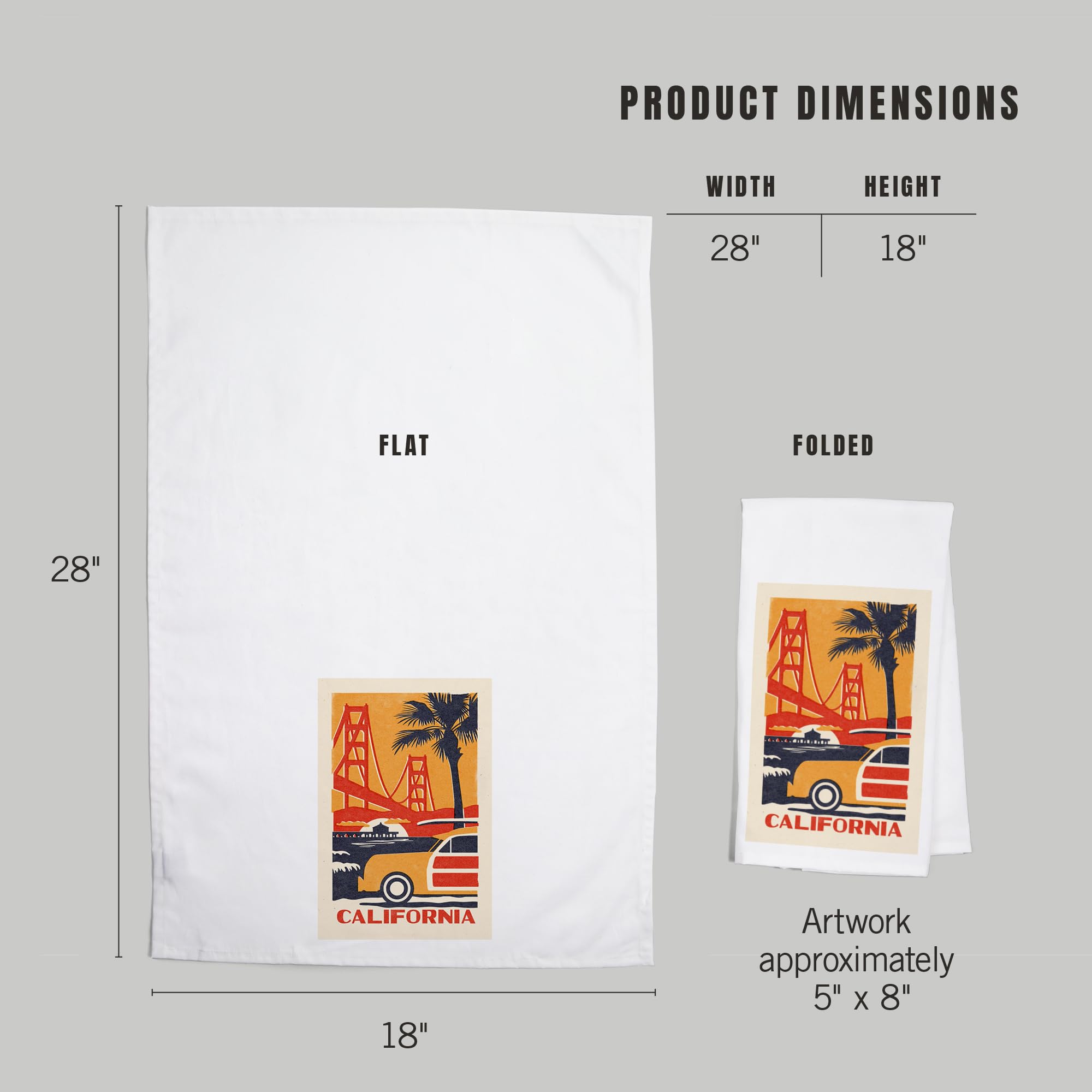 Lantern Press California Golden Gate Bridge Woodblock Tea Towel - 100% Cotton Decorative Hand Towel for Kitchen & Home Decor - Perfect for Dish Drying, Gift Giving, and Coastal Themed Spaces