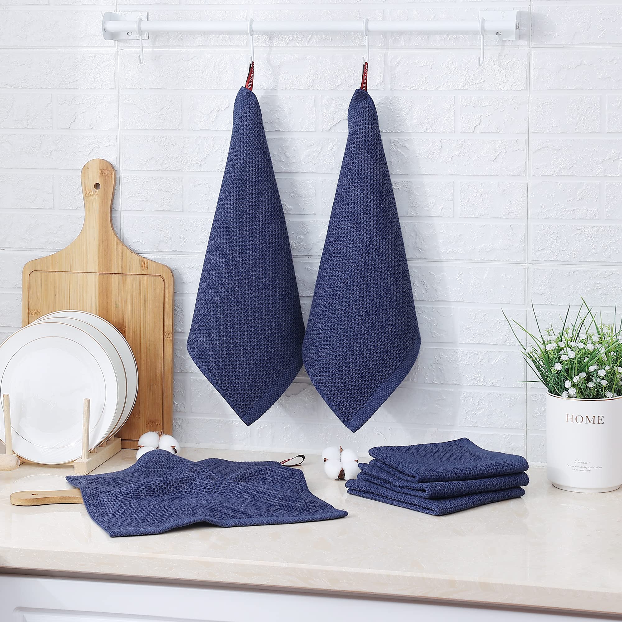 Kitinjoy 6-Pack Cotton Dish Cloths - Soft Absorbent Waffle Weave Towels for Kitchen & Cleaning (12x12