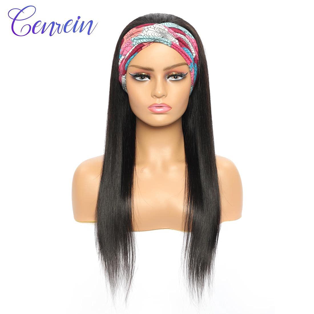 Brazilian Straight Headband Wigs for Black Women - 150% Density Glueless Machine Made Wig with No Lace Front - 18 Inch Natural Color Headband Wig for Daily Wear, Parties & Special Occasions
