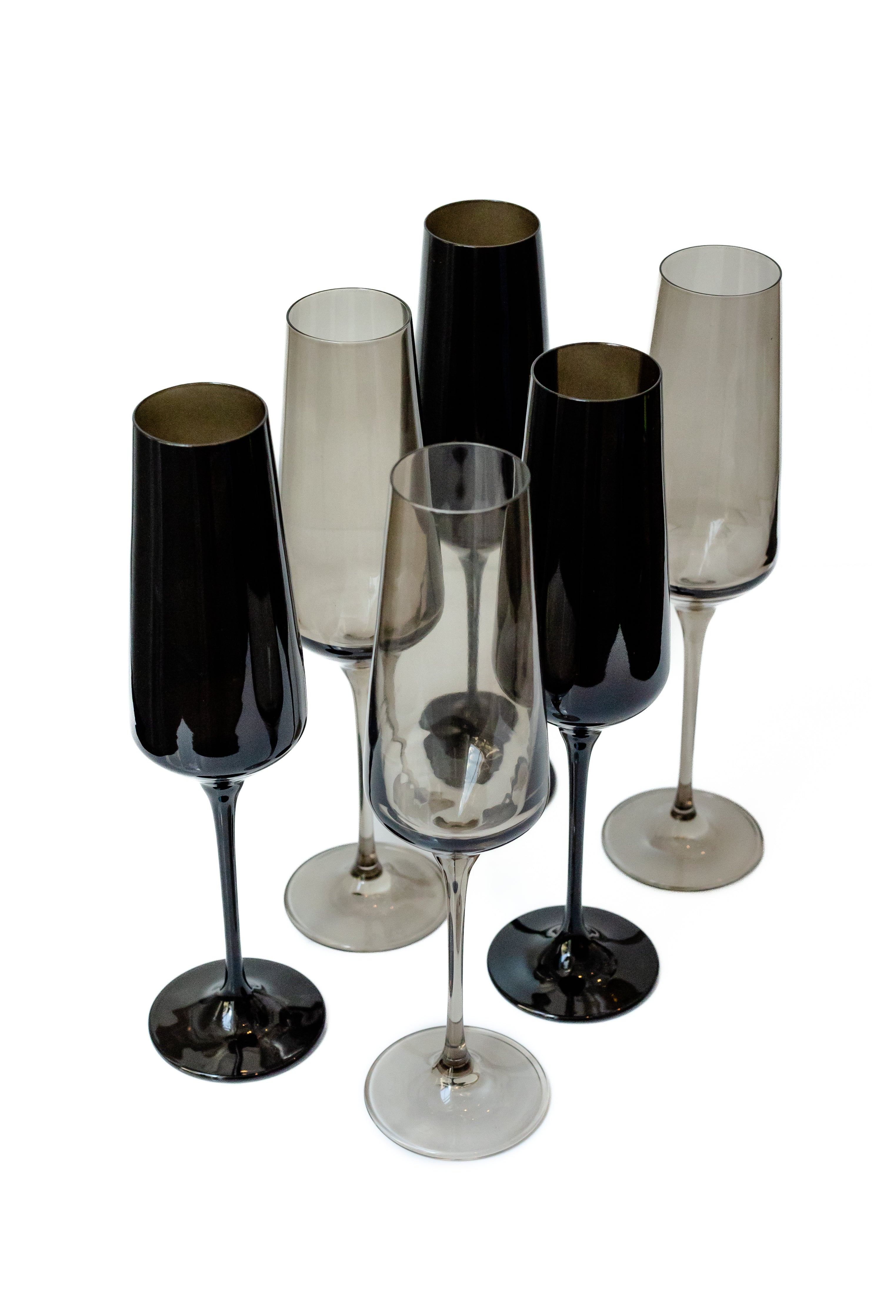 Estelle Colored Champagne Flute Set of 6 - Elegant Smoke Mixed Glassware for Parties & Celebrations | Perfect for Weddings, Anniversaries & Special Events