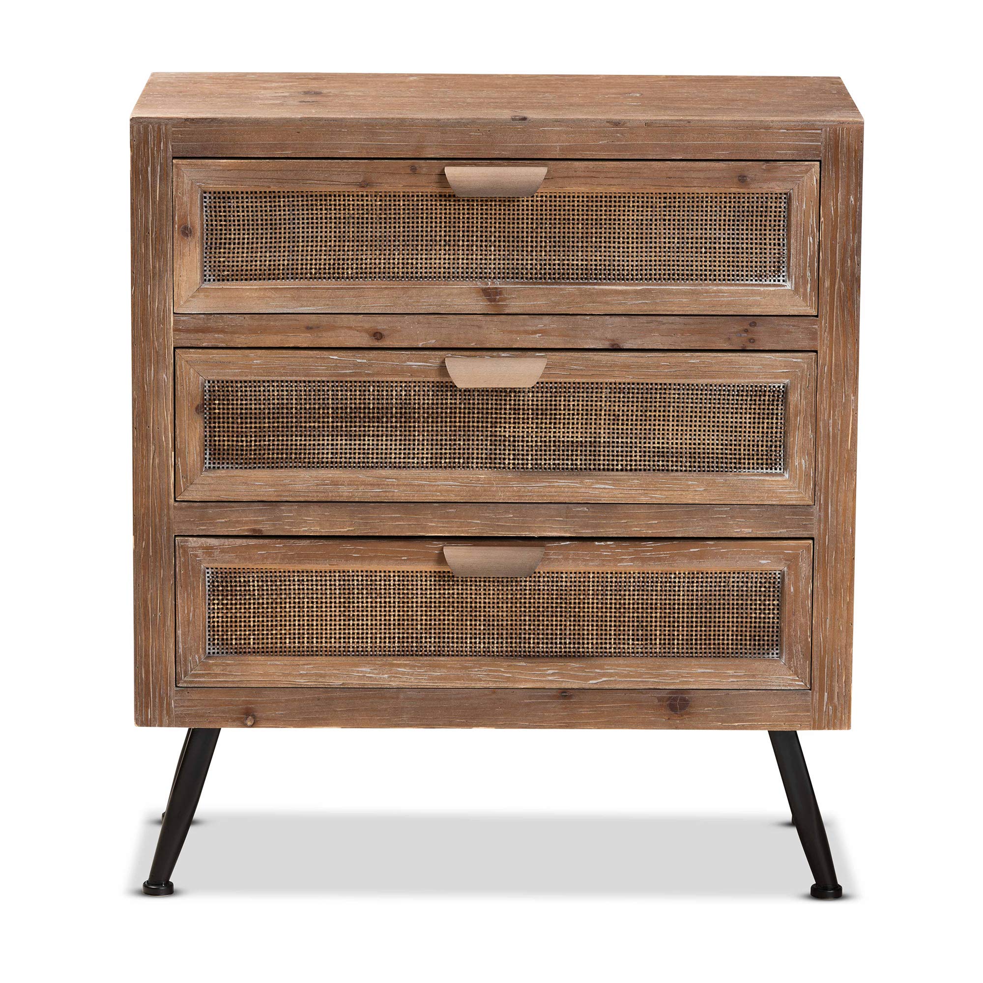Baxton Studio Calida Mid-Century Modern 3-Drawer Storage Cabinet - Whitewashed Natural Brown Wood & Rattan - Perfect for Bedroom, Living Room, or Home Office Organization