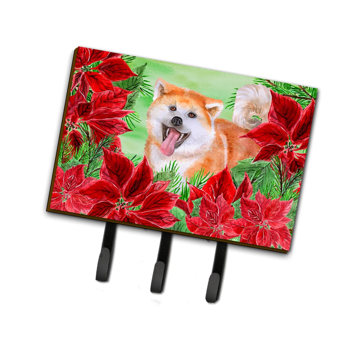 Caroline's Treasures Akita Poinsettias Wall Hook Set of 3 - Colorful Decorative Wall Hangers for Keys, Hats & Coats - Perfect for Entryway, Kitchen & Bathroom Organization
