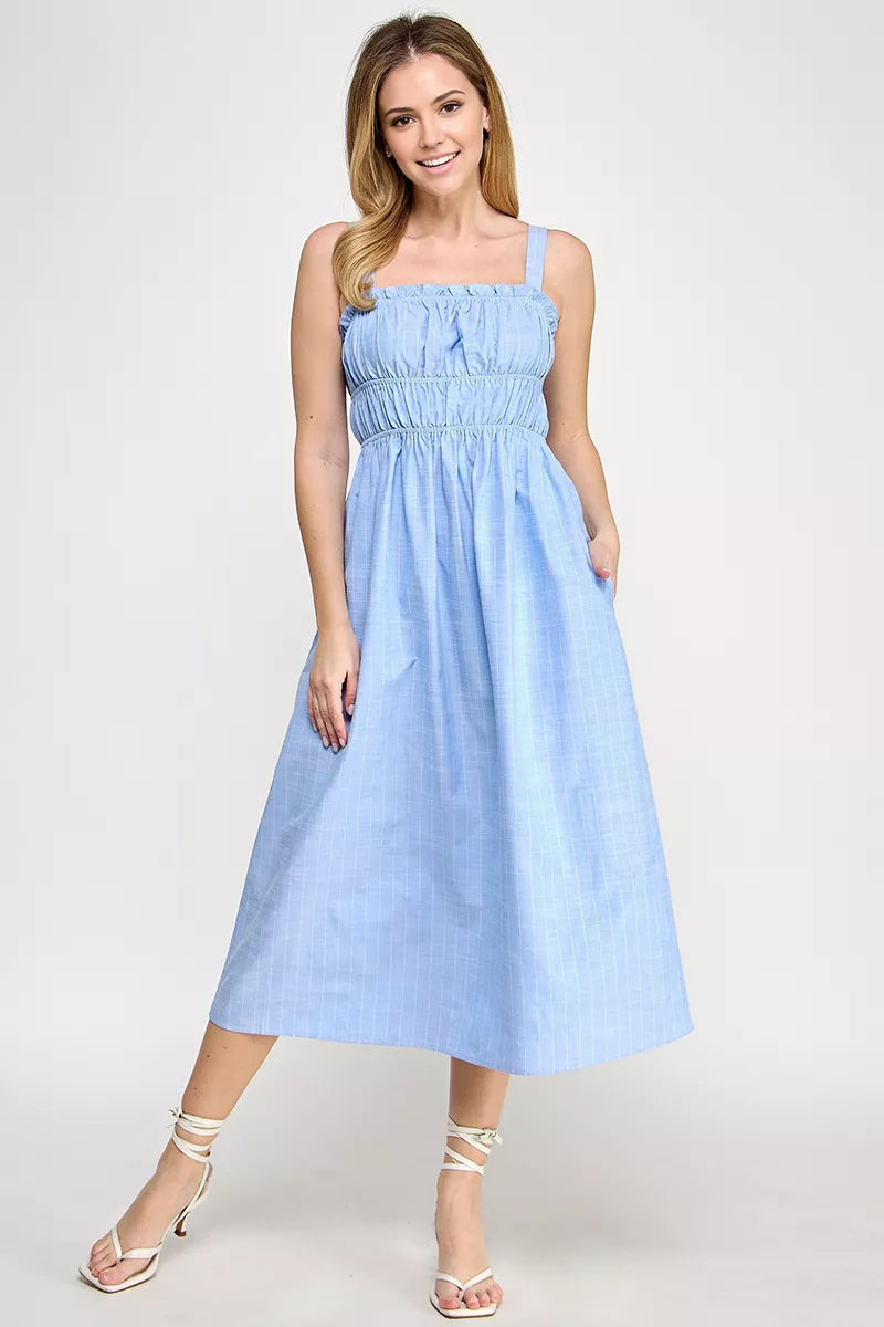 Gathered Bodice Striped Sundress - Flowy Summer Dress for Women, Beach Wedding & Vacation Outfit