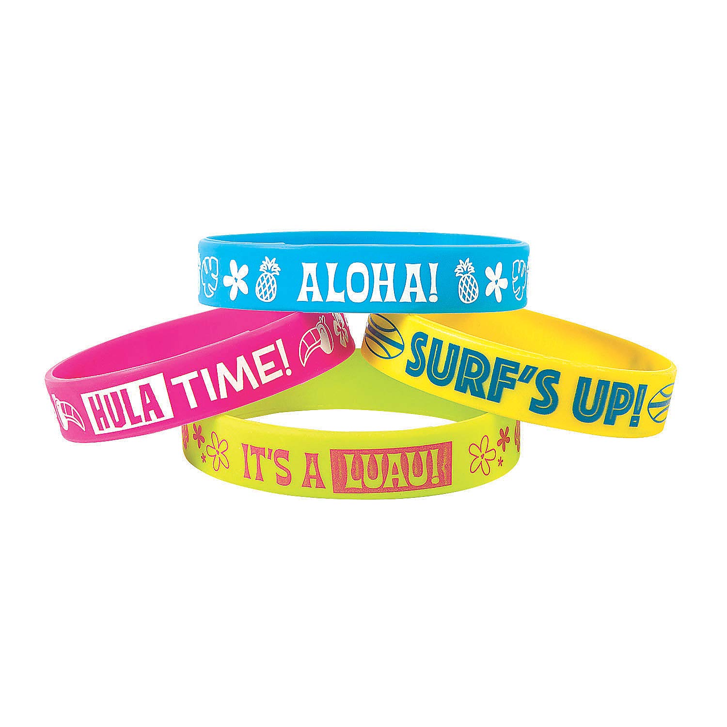 Fun Express Luau Rubber Bracelets - 12 Pack Colorful Hawaiian Party Jewelry for Women & Girls - Perfect for Beach Parties, Luau Events & Summer Festivals