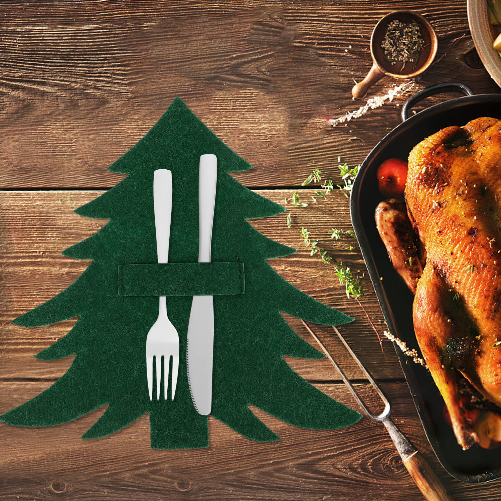 Amosfun 12-Piece Christmas Tableware Set - Knife & Fork Holders, Silverware Pouch with Christmas Tree Design - Holiday Party Supplies, Table Decorations & Centerpieces for Xmas Dinner, Family Gatherings & Festive Celebrations