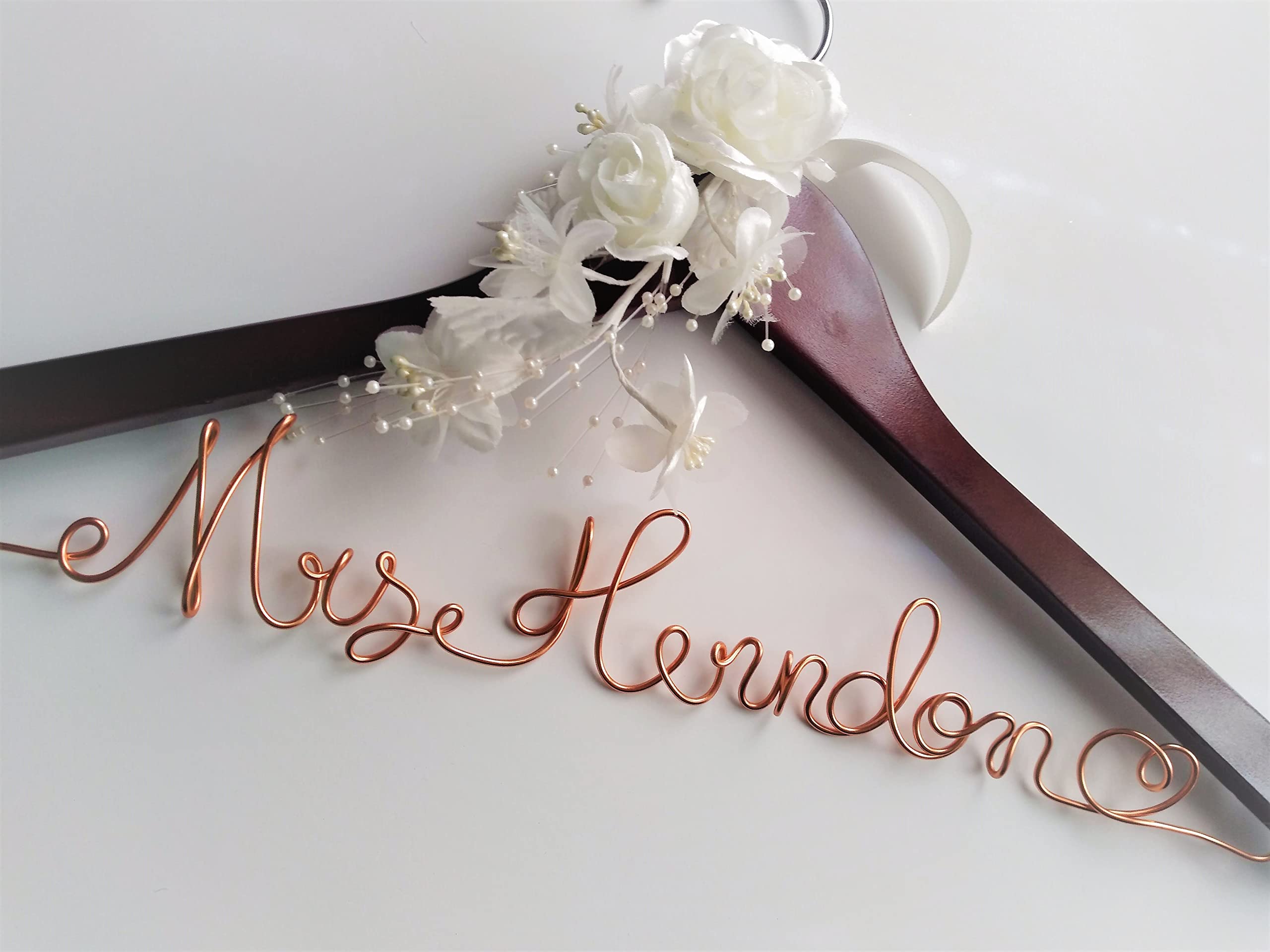 Personalized Bride Hanger - White/Ivory Floral Wedding Dress Hook for Bridal Party