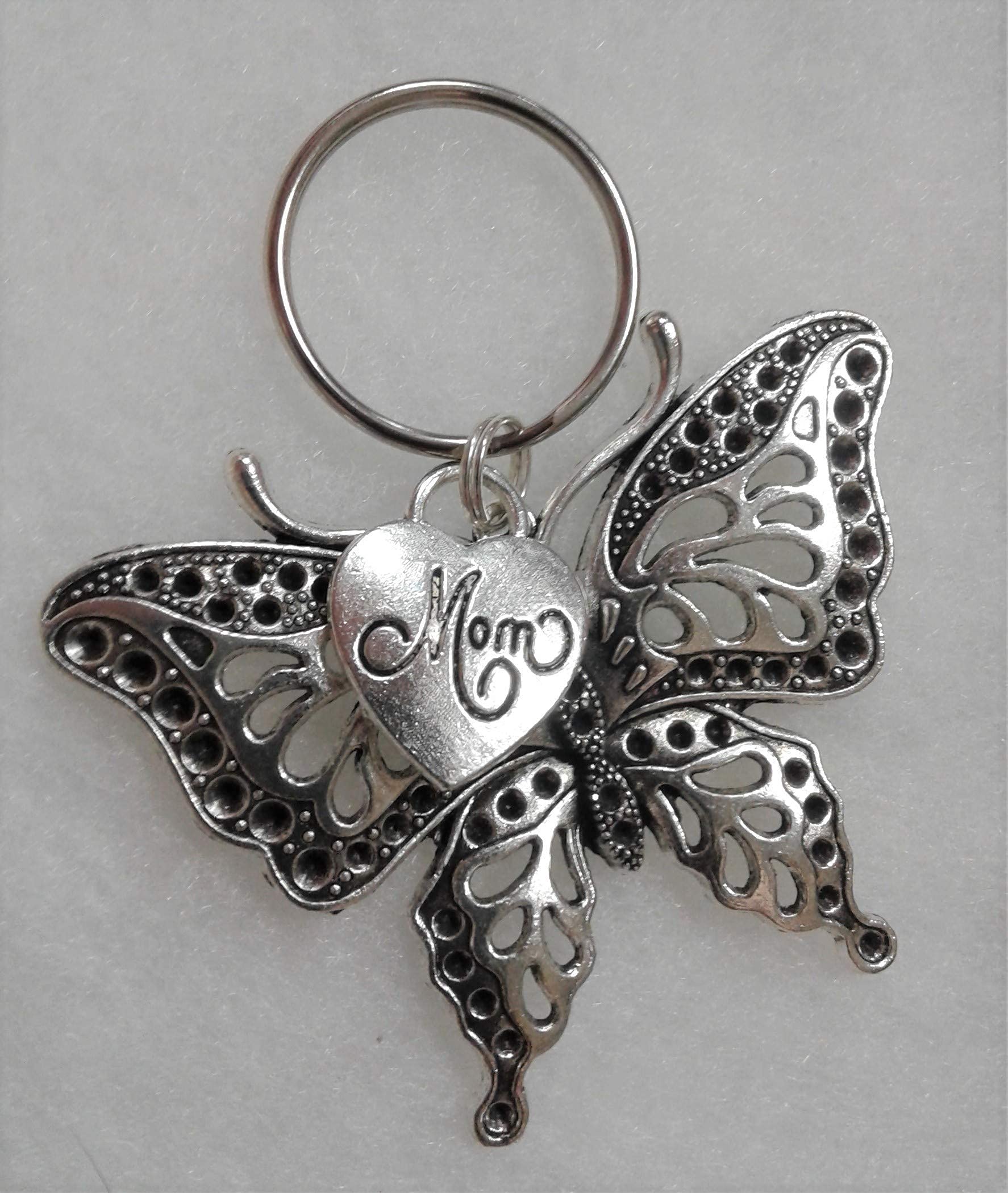 Butterfly with Mom Heart Keychain - Memorial Sympathy Gift for Mother, Keepsake Remembrance for Mama | Perfect for Mother's Day, Birthday, Anniversary & Memorial Gifts