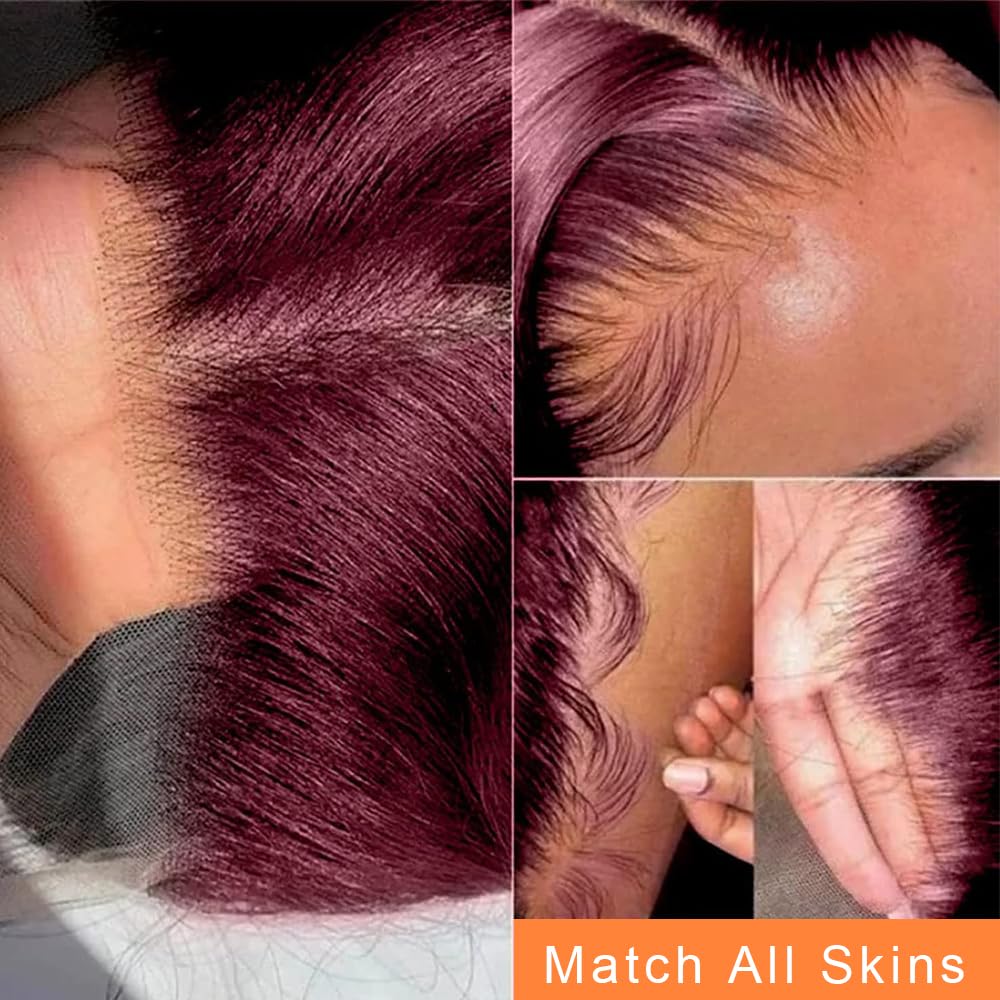 Burgundy 13x6 HD Lace Front Wig Human Hair 99J Body Wave 180% Density Pre-Plucked Virgin Hair - 28 Inch Full & Thick Lace Wig for Women | Perfect for Daily Wear, Parties & Special Occasions