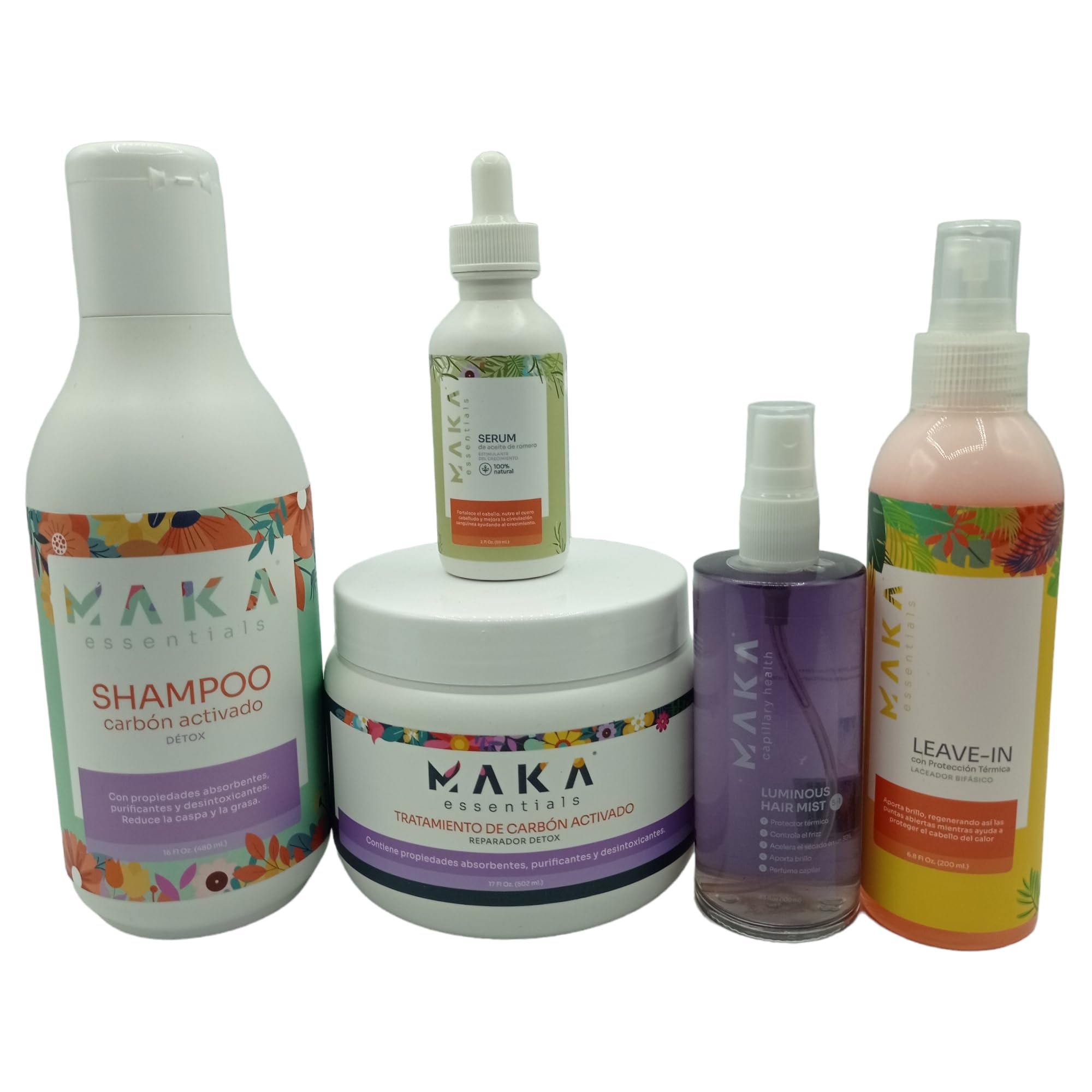 5-Step Activated Carbon Hair Care Kit - Deep Cleansing Shampoo, Repair Treatment, Rosemary Oil Serum & Hydrating Mist - Cleanse, Restore & Strengthen Hair - Perfect for Damaged, Dry & Frizzy Hair at Home Salon Treatment
