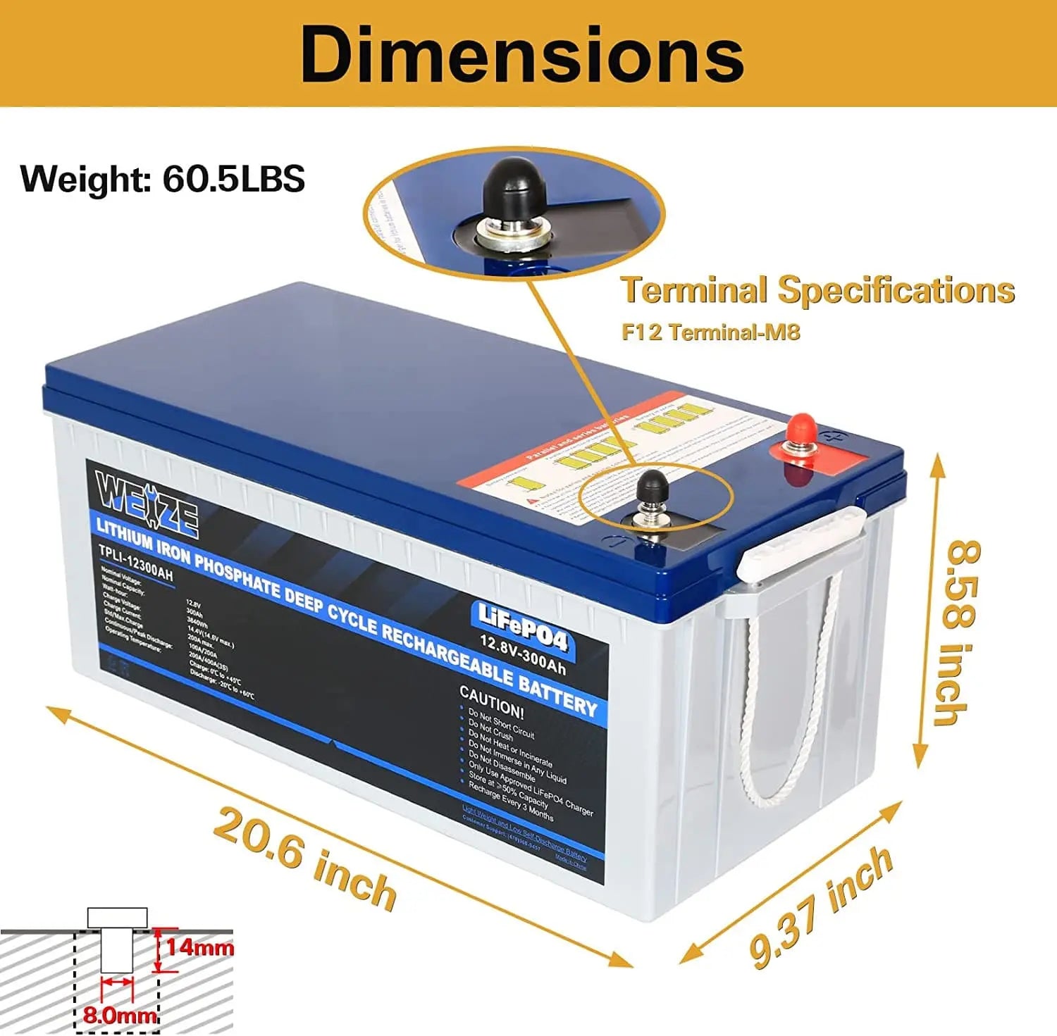 12V 300Ah LiFePO4 Lithium Battery with Smart BMS - 3840Wh Capacity, 8000+ Deep Cycles - Perfect for Solar Power Systems, RVs, Marine & Off-Grid Applications