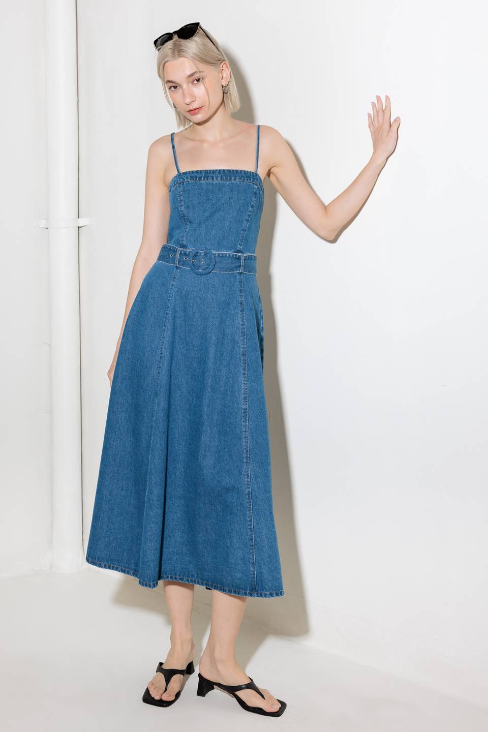 Dawson Washed Denim Midi Dress for Women - Vintage Blue Denim Dress with Pockets, Casual Boho Style for Everyday Wear, Date Night & Summer Outfits