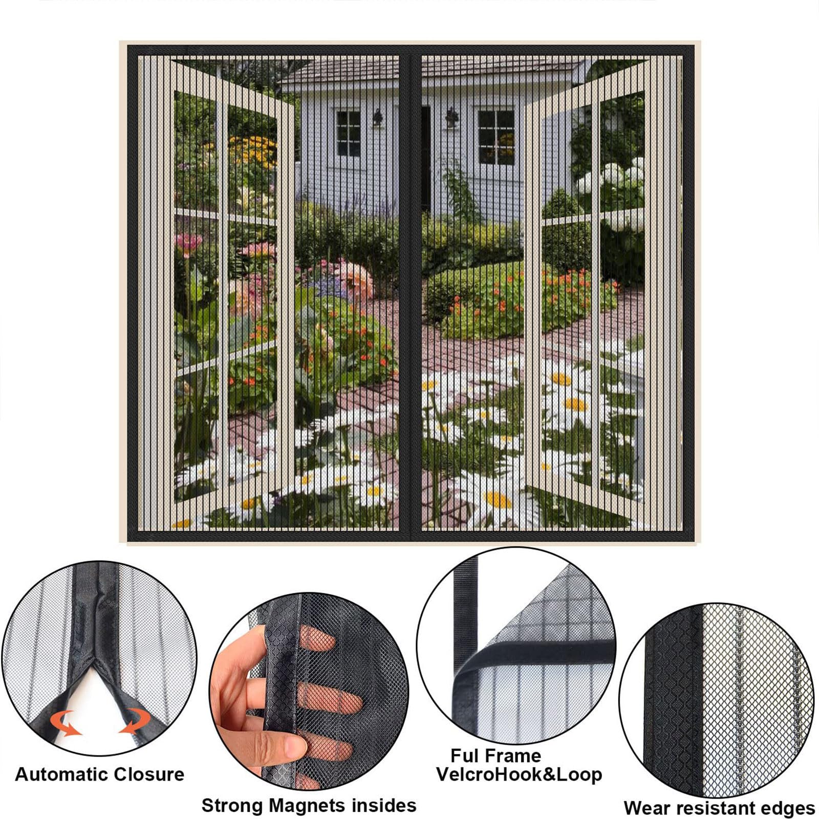 Magnetic Window Screen 72x62 Inch - Black Mosquito Net for Doors & Windows | Keep Bugs Out | Easy Installation