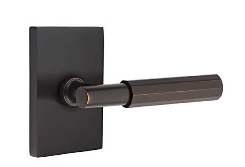 Emtek Select Privacy Modern Rectangular Rosette Faceted Lever - Right Hand T-Bar Stem Oil Rubbed Bronze for Bedroom Bathroom Interior Doors