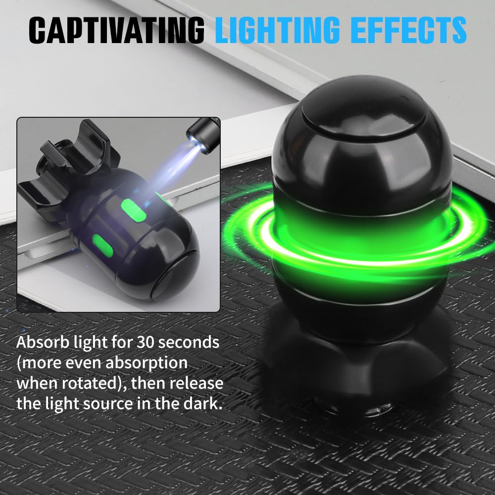 Dilabnba 4-in-1 Metal Atomic Bomb Fidget Spinner - EDC Finger Spinning Desk Toy with Cool LED Lights - Stress Relief Office Gadget for Men, Teens & Adults - Perfect Gift for Dad (Black) | Great for Anxiety Relief, Focus Improvement & Office Desk Decoration