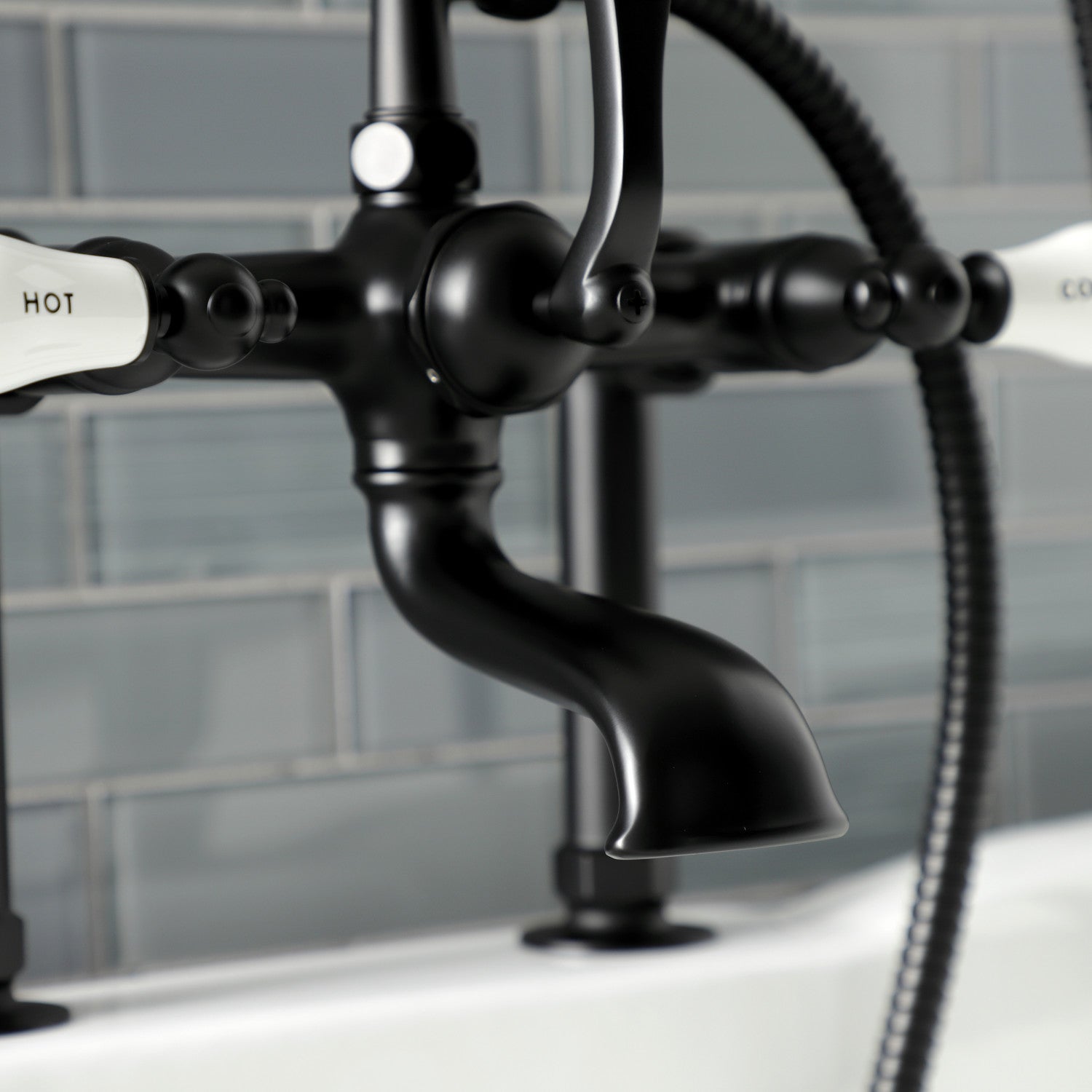 Vintage Matte Black Clawfoot Tub Faucet with Hand Shower - 3 Handle 2 Hole Deck Mount Bathroom Fixture for Classic & Modern Bathrooms | Perfect for Freestanding Tubs & Luxury Bathroom Renovations
