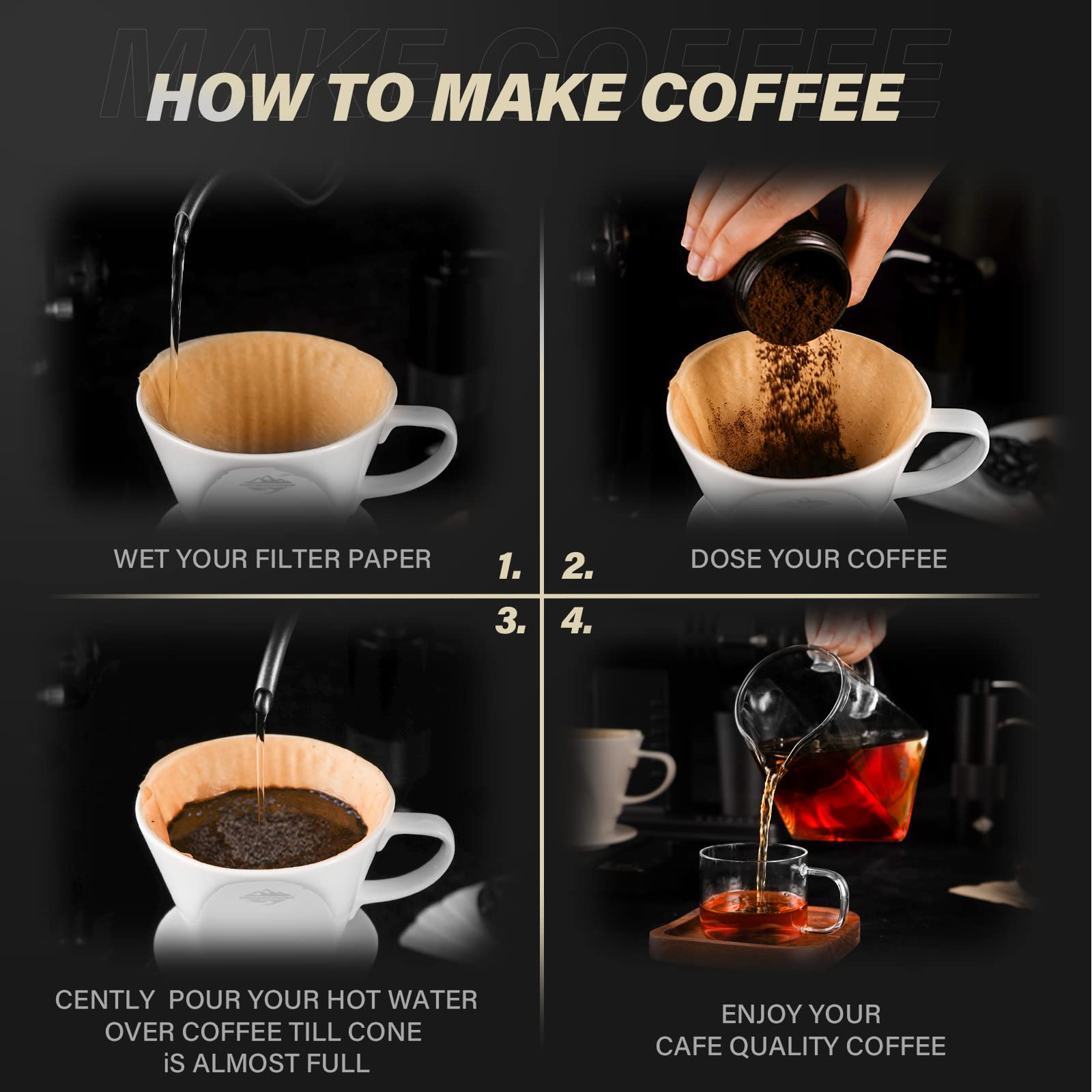 Premium Manual Pour Over Coffee Dripper Set - Glass Carafe with White Coffee Filter for Home & Office Brewing - Perfect for Specialty Coffee Lovers & Baristas
