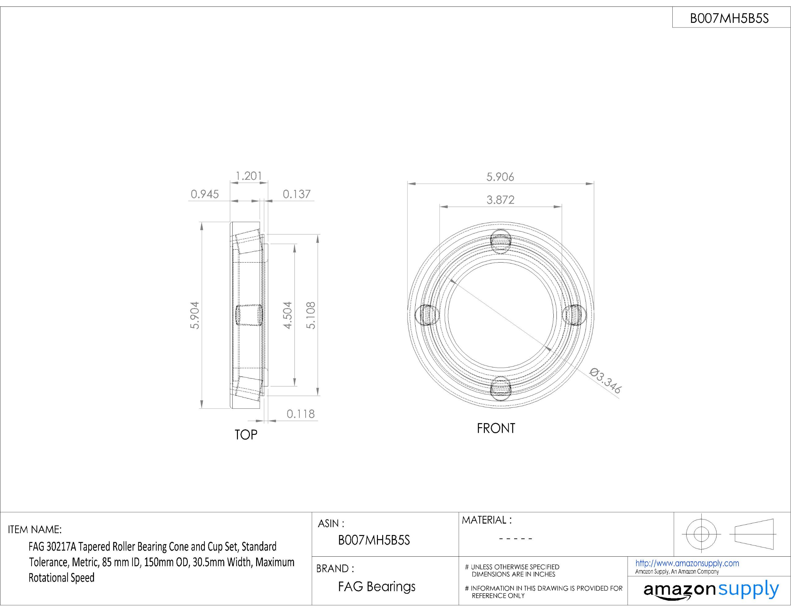 FAG 30217A Tapered Roller Bearing Cone and Cup Set - 85mm ID 150mm OD 30.5mm Width - Standard Tolerance Metric Bearing for Industrial Machinery - Perfect for Heavy-Duty Equipment, Gearboxes, and Automotive Applications