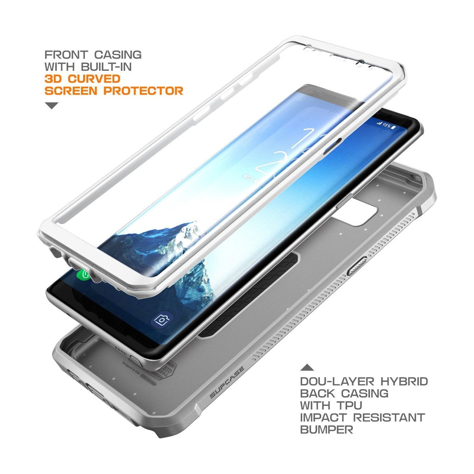 Samsung Galaxy Note 8 Unicorn Beetle Pro Case - Heavy Duty Full Body Protection with Holster - Shockproof Rugged Cover for Outdoor & Work Use - White