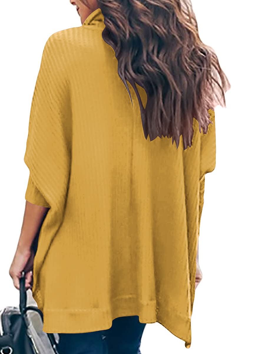 Caracilia Women's Oversized Turtleneck Sweater - Batwing Long Sleeve Waffle Knit Pullover with Split Hem | Winter Fashion 2024 | Perfect for Office Wear, Casual Outfits & Holiday Season