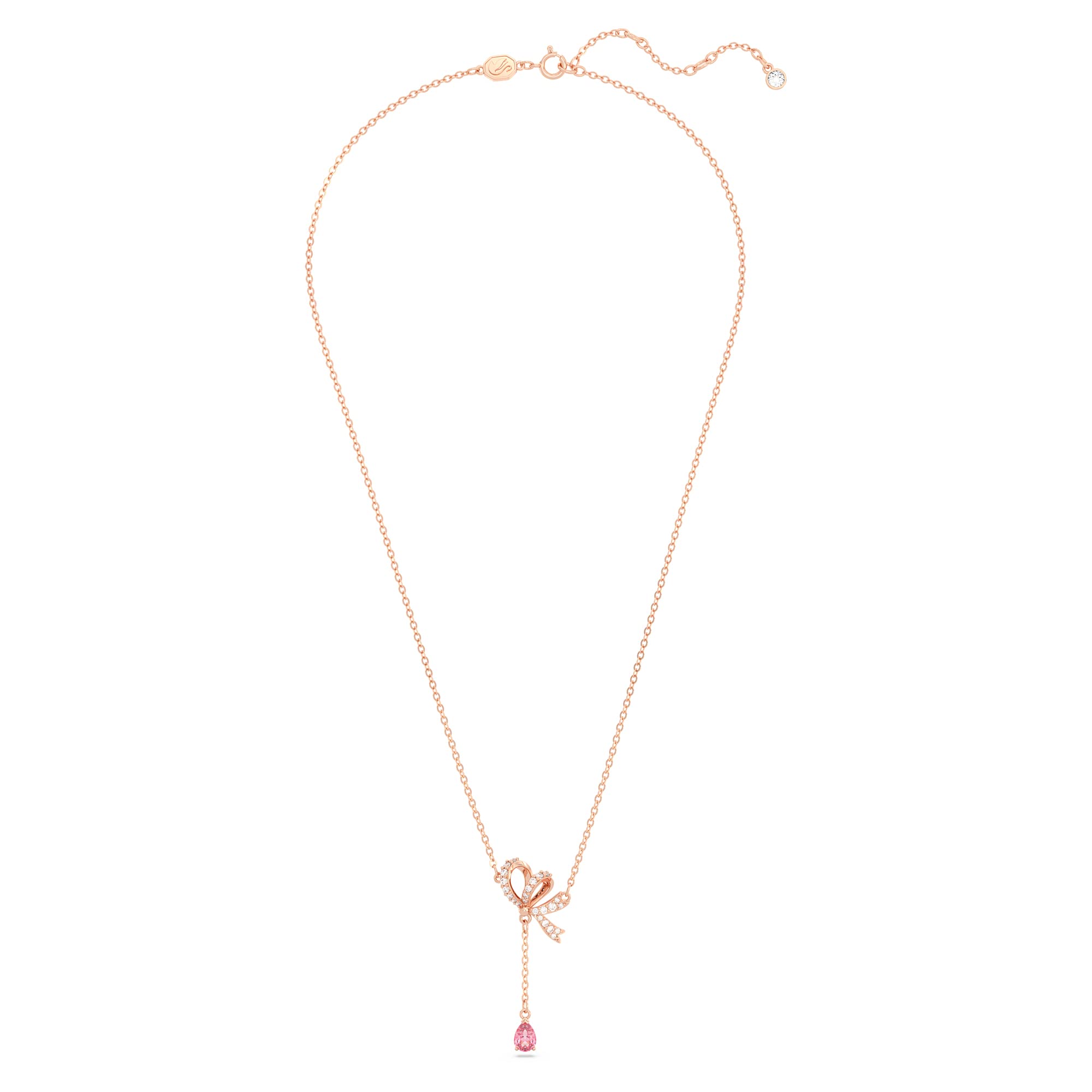 Swarovski Volta Necklace, Earrings & Bracelet Set - Pink & Clear Crystal Jewelry with Rose Gold Finish | Elegant Bow Design for Women, Perfect for Weddings, Parties & Special Occasions