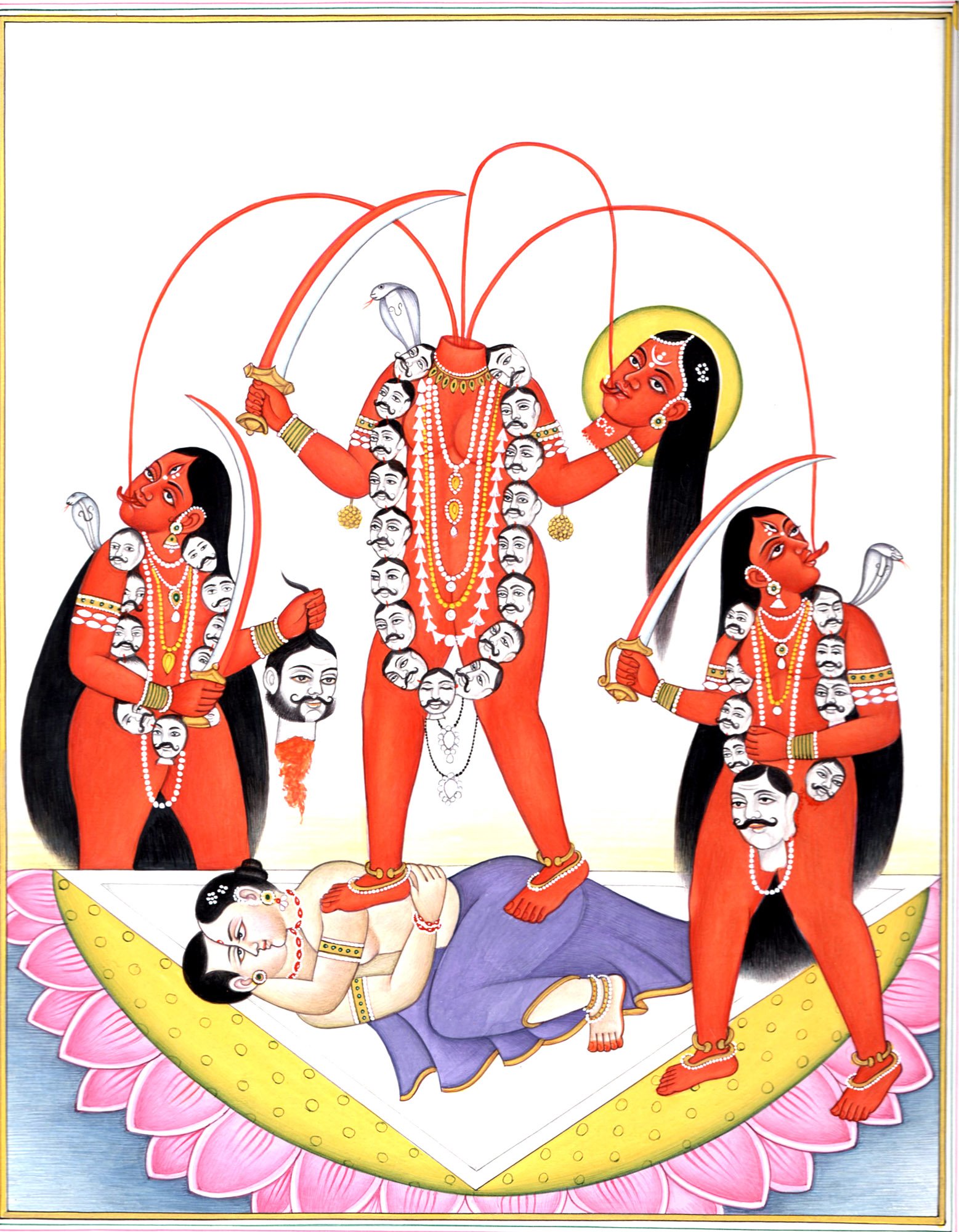Chhinnamasta Hindu Goddess Art Print - Self-Decapitation Watercolor Painting by Kailash Raj - Spiritual Home Decor & Meditation Room Wall Art