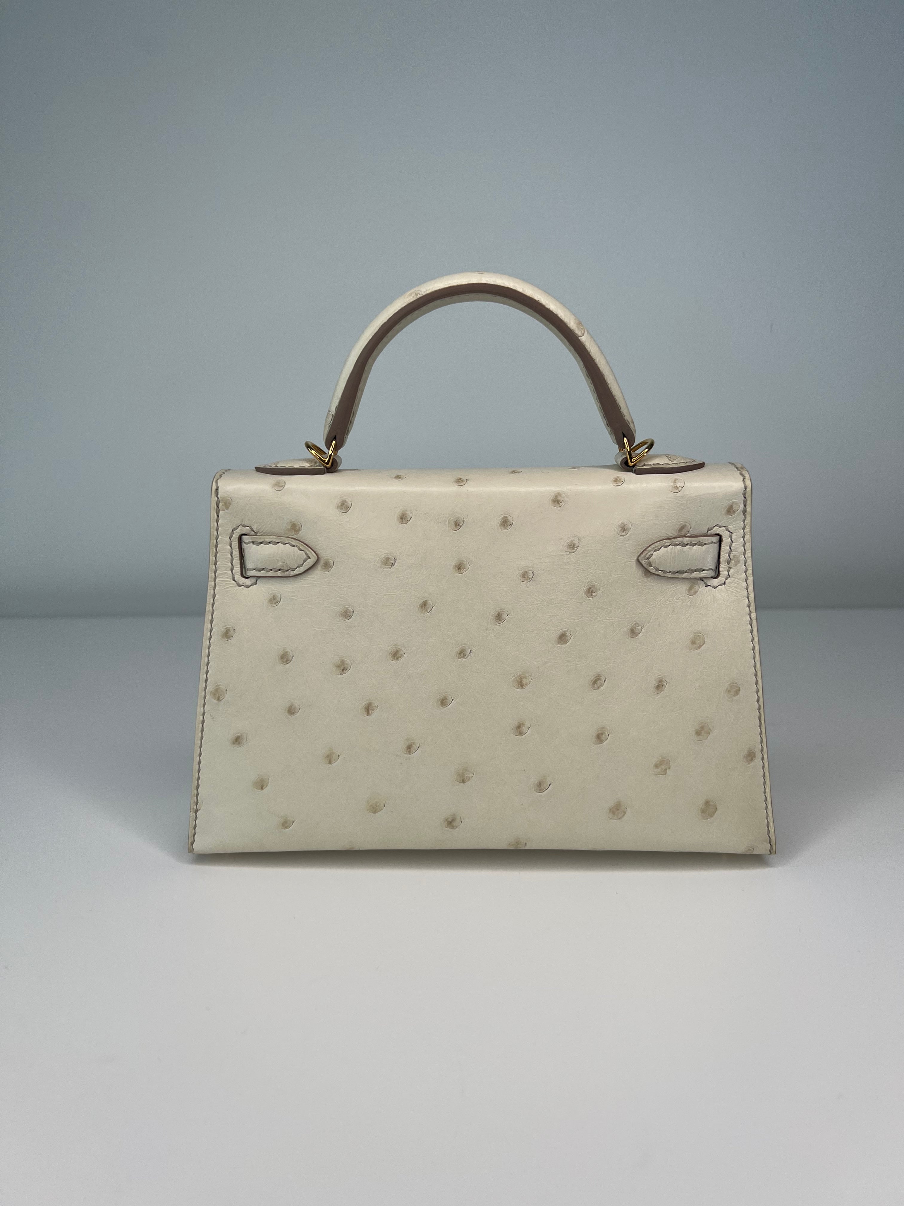 Hermes Kelly 20 Handbag in Beton Ostrich Leather with Gold Hardware - Luxury Crossbody Bag for Women, Perfect for Date Night & Special Occasions