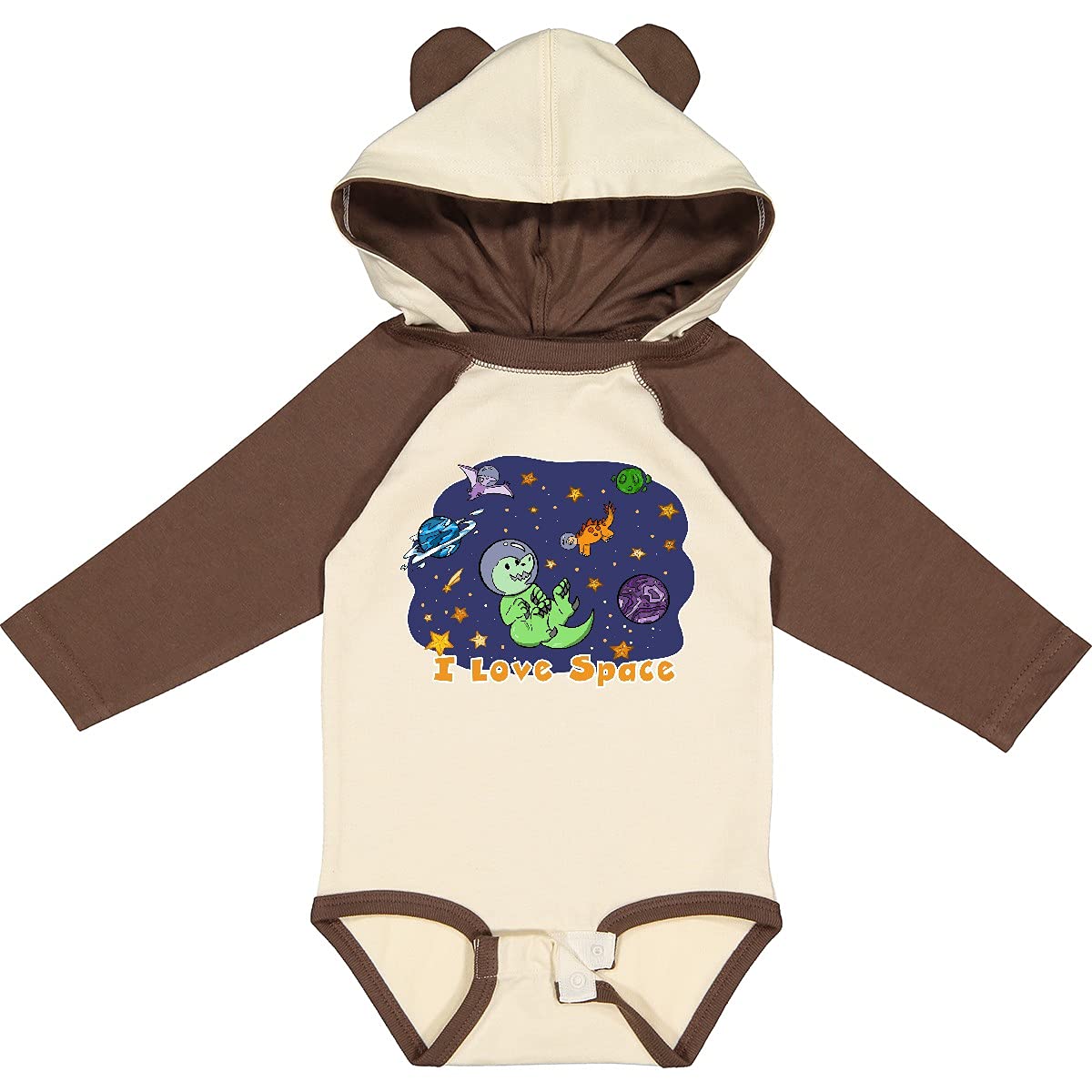 Inktastic I Love Space Cute Dinosaur and Planets Baby Long Sleeve Bodysuit - Perfect for Astronaut-Themed Birthday Parties & Space Lover Outfits
