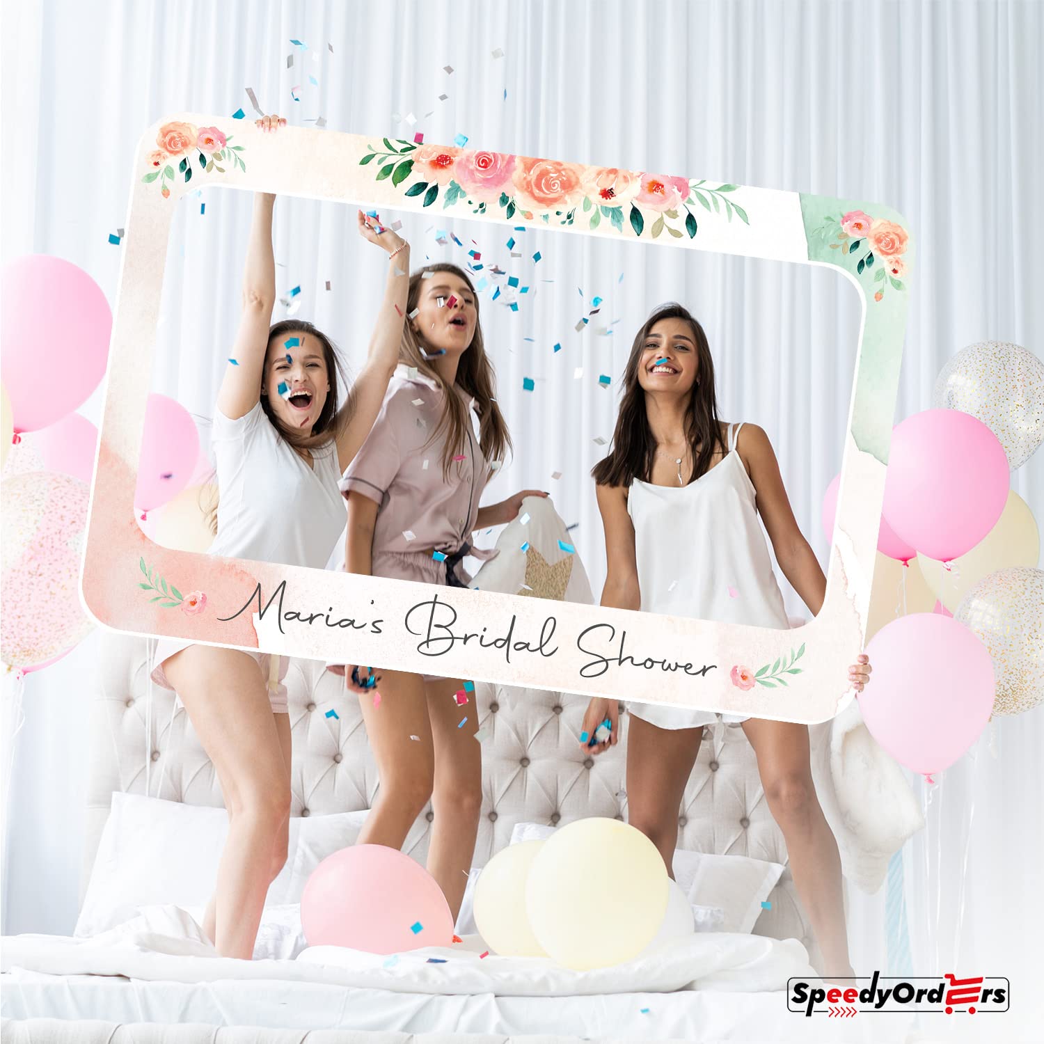 Personalized Floral Bridal Shower Photo Booth Frame - Custom Wedding Photo Prop - PVC Board Backdrop for Bridal Parties, Baby Showers & Anniversary Celebrations