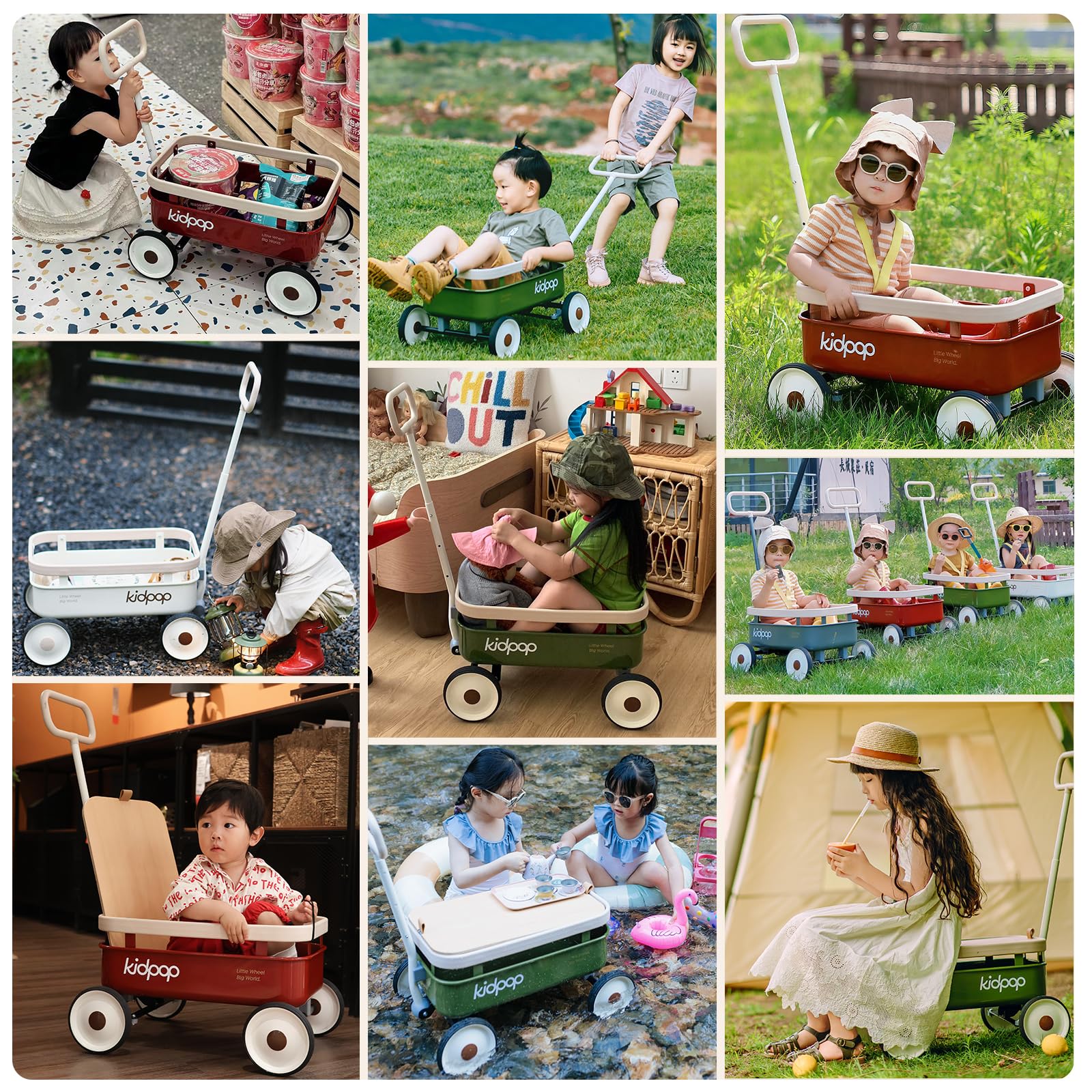 PULA-Wild 3-in-1 Kids Pull Along Wagon & Push Walker Toy for Toddlers Age 2.5-8 Years | Adjustable Handle & Removable Wooden Cover | 33 lbs Weight Capacity | Perfect Birthday Gift for Boys & Girls | Indoor & Outdoor Play, Park Trips, Beach Days (Red)