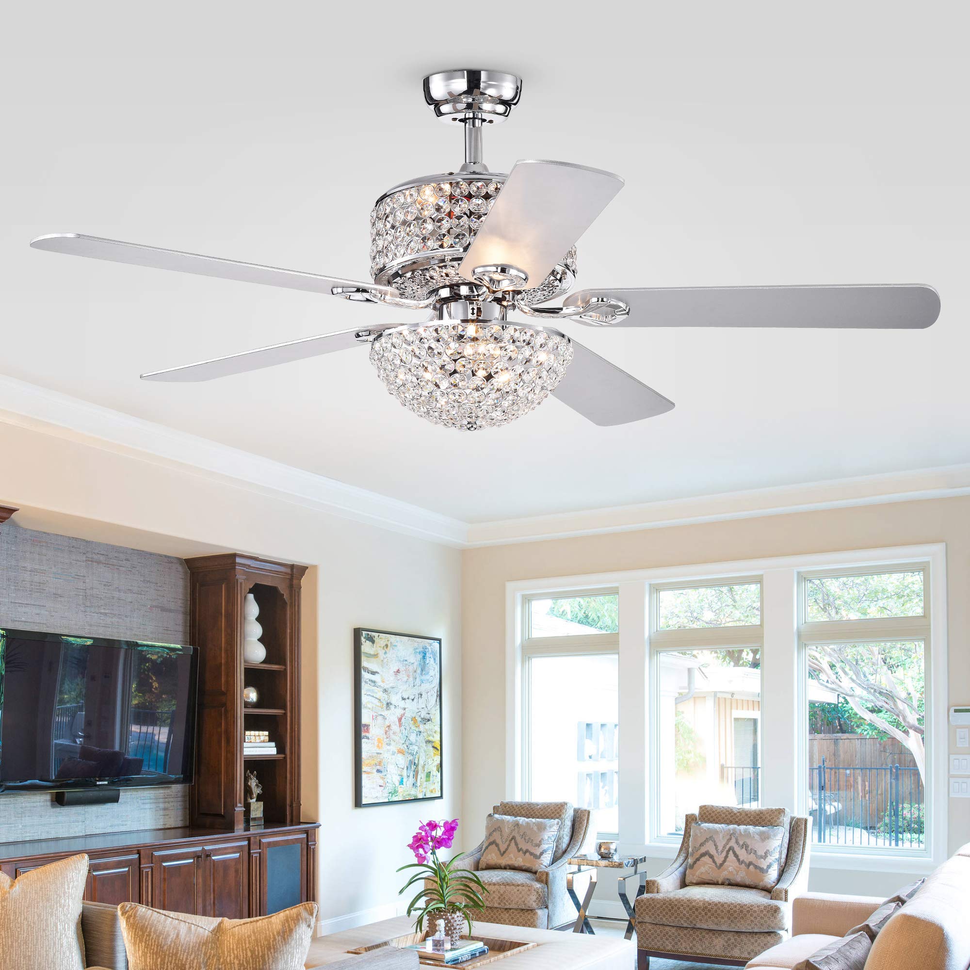 Tiffany CFL-8170REMO/CH Silver Orchid 52-inch Ceiling Fan with 5 Blades and LED Light - Chrome Finish - Perfect for Living Room, Bedroom or Office