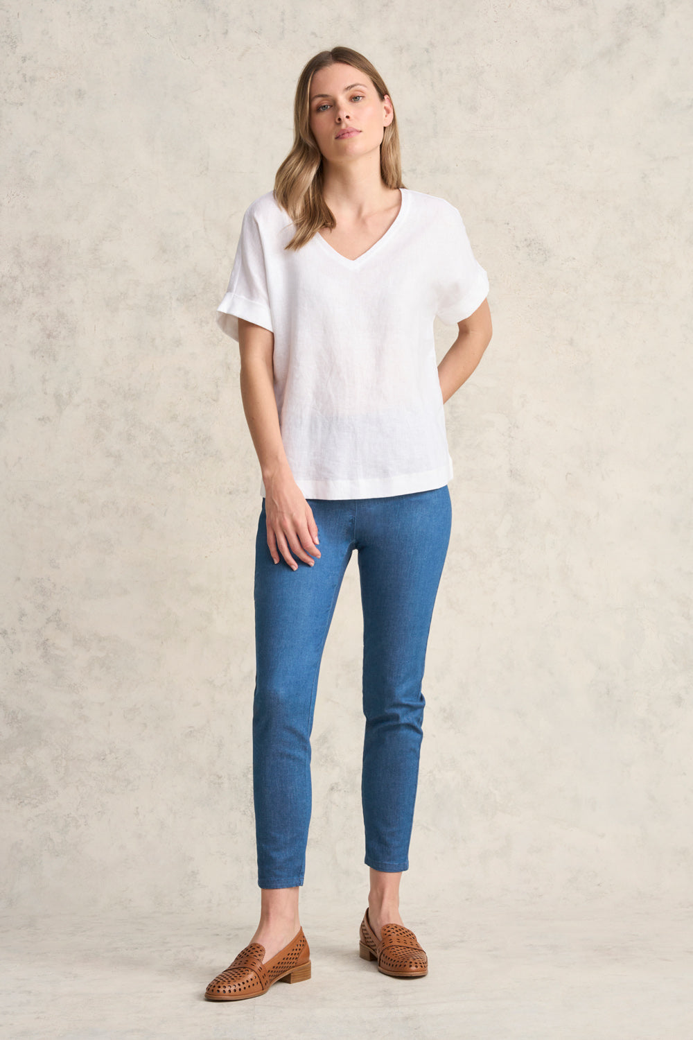 Stylish Linen Mix V-Neck Top for Women - Breathable & Comfortable White Blouse for Casual Wear, Summer Outfits, and Office Attire