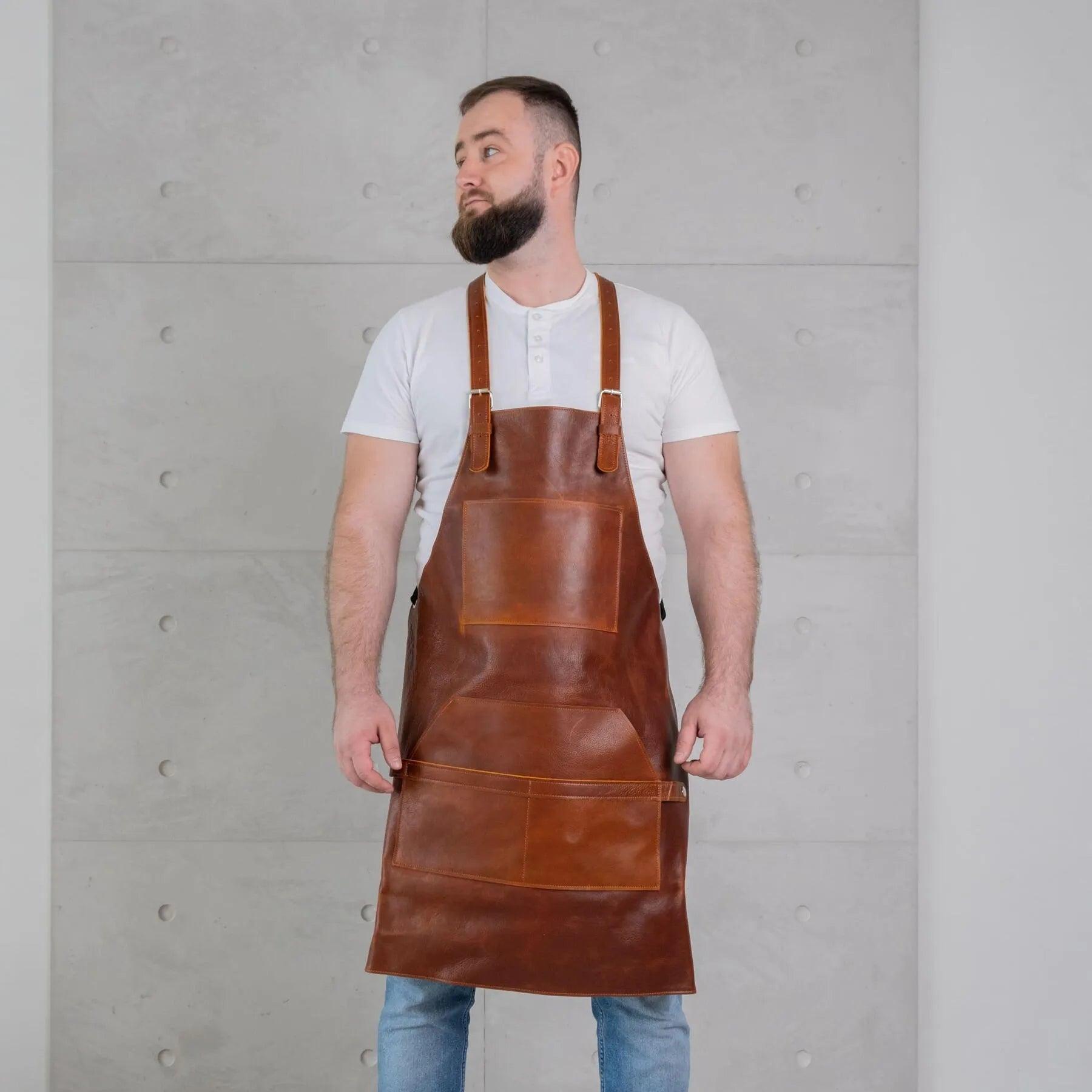 Premium Leather Apron for Men - Heavy Duty BBQ, Grilling & Cooking - Durable & Stylish Workwear for Chefs, Butchers & Craftsmen