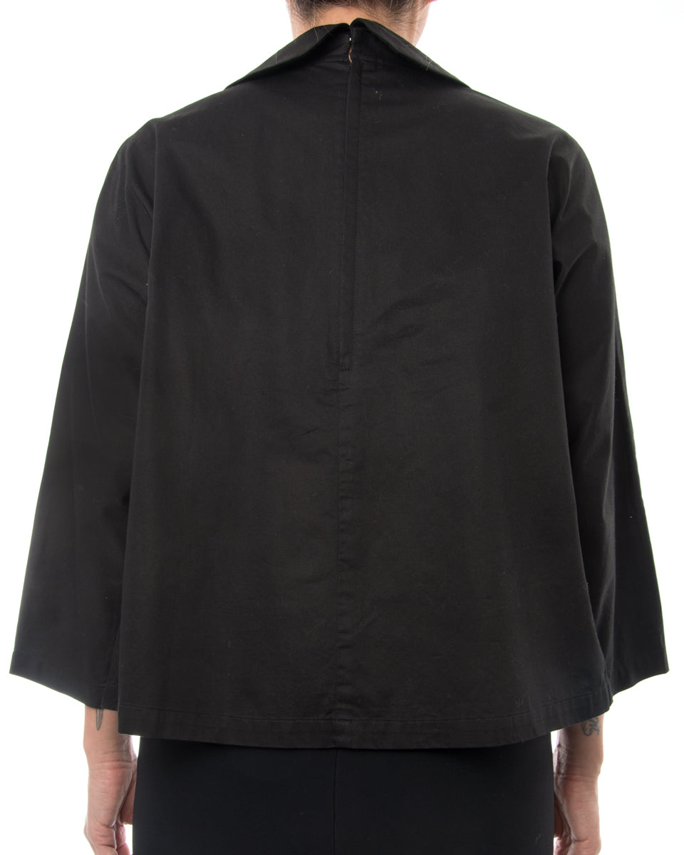 Comme Des Garcons Black Cotton Swing Top with White Topstitching - Women's Fashion T-Shirt for Casual Wear & Street Style Outfits