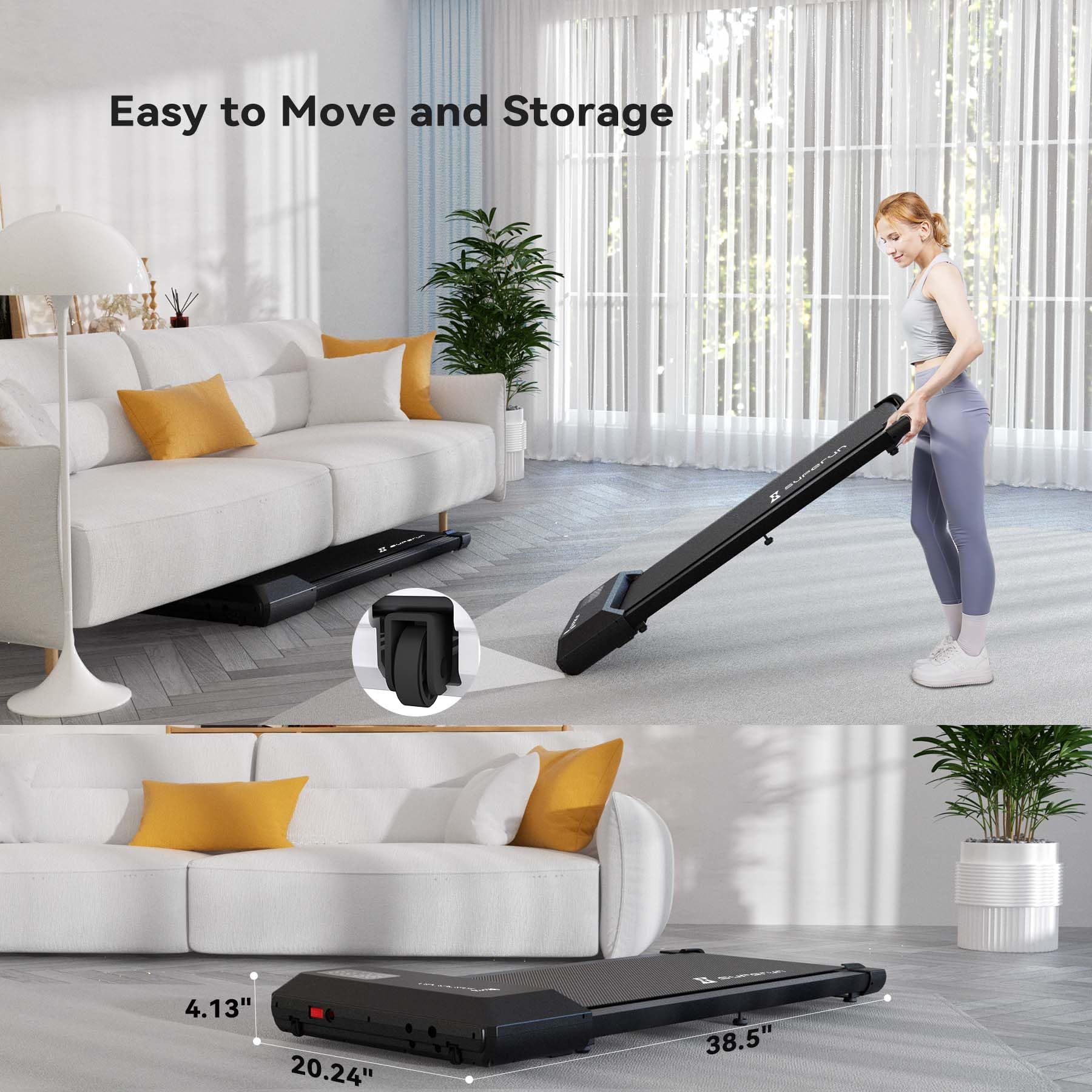 SupeRun Smart Walking Pad Treadmill - Under Desk Treadmill for Home & Office, Quiet Portable Walking Machine with 2.5HP Motor, 265 lbs Weight Capacity - Perfect for Workouts, Home Gym & Small Spaces