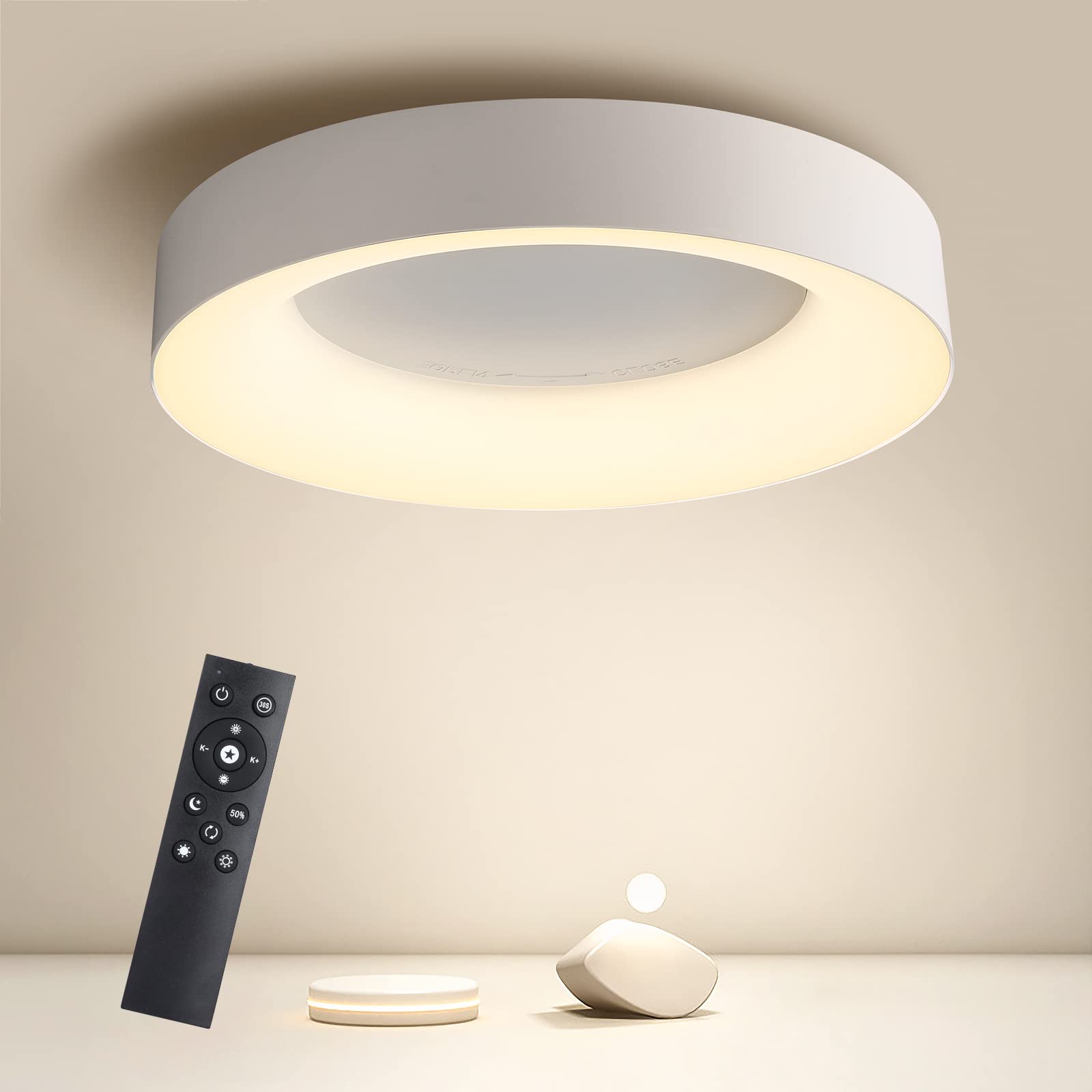 Oeegoo 11-inch LED Flush Mount Ceiling Light Fixture - 24W Dimmable Round Drum Lamp with Remote Control (2000LM, 2700K-6500K) - Modern Night Light for Bedroom, Kitchen, Kids Room & Nursery Lighting