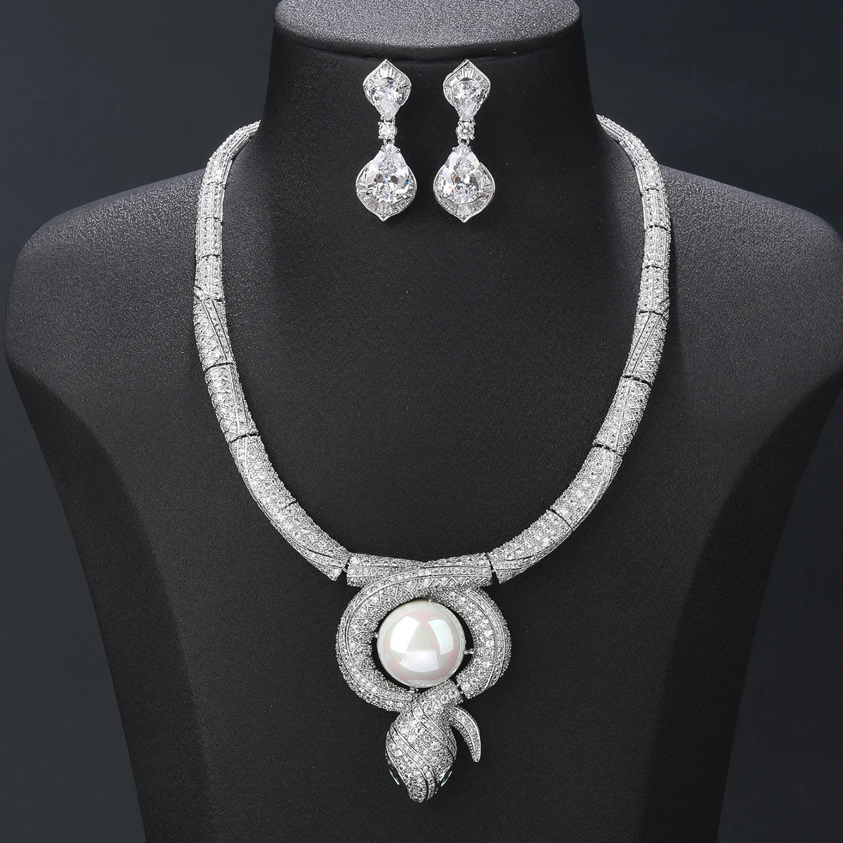 Luxury Cubic Zirconia Snake Jewelry Set - Women's Animal Print Necklace & Earrings for Party, Wedding, Evening Wear & Costume Accessories | CN11467