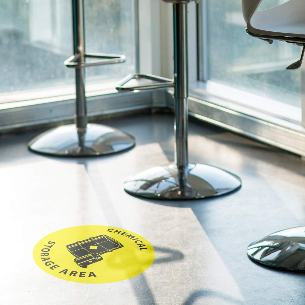 Yellow & Black Anti-Slip Chemical Storage Floor Decals - 36 Inch Round Industrial Safety Signs for Warehouse, Factory & Workshop Floor Marking